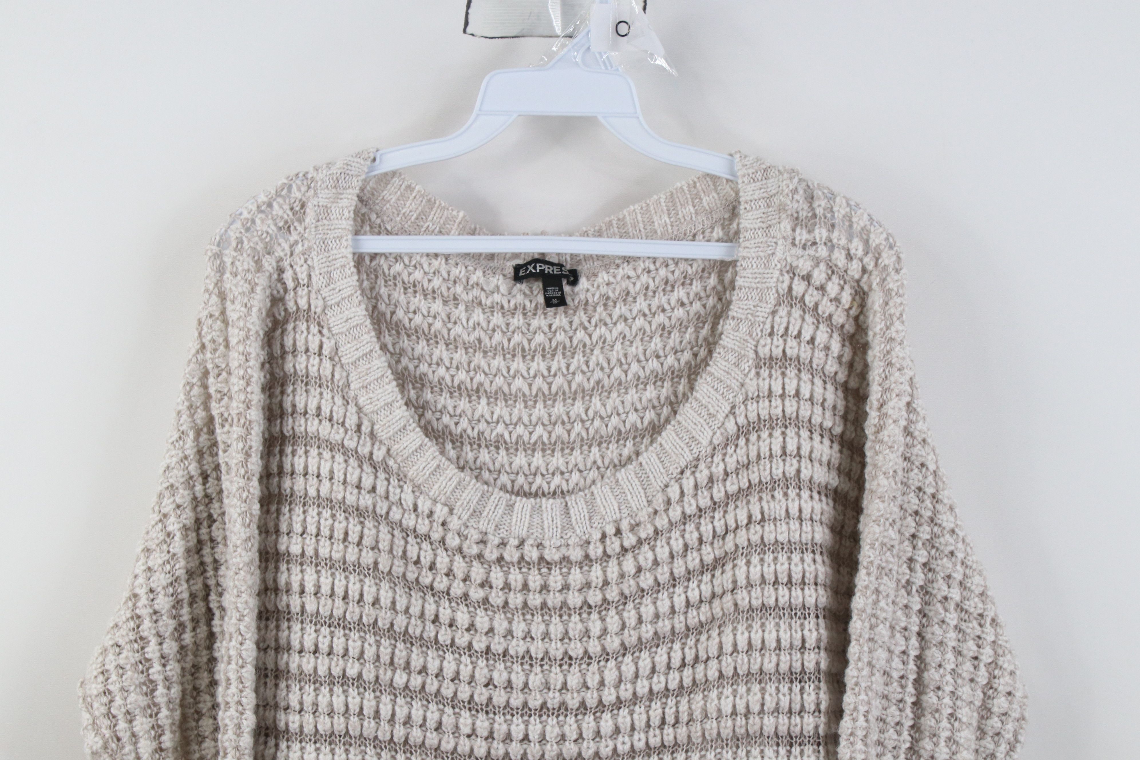 Express Vintage Y2K Express Cropped Crochet Knit Sweater Gray USA Size M / US 6-8 / IT 42-44 - 2 Thumbnail