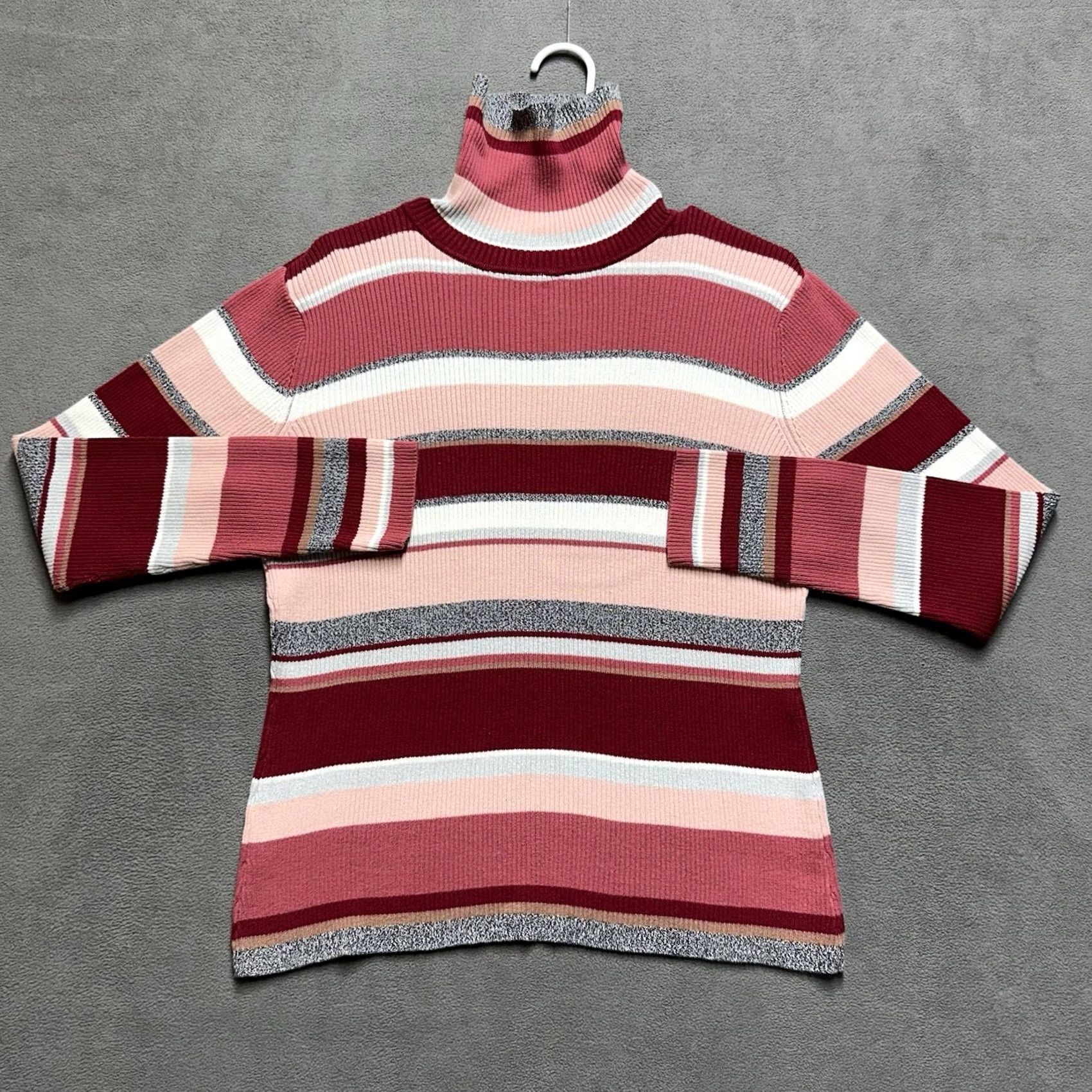 Pinko JH Collectibles Sweater Womens Large Pink Striped Turtleneck Ribbed Long Sleeve Size L / US 10 / IT 46 - 3 Thumbnail