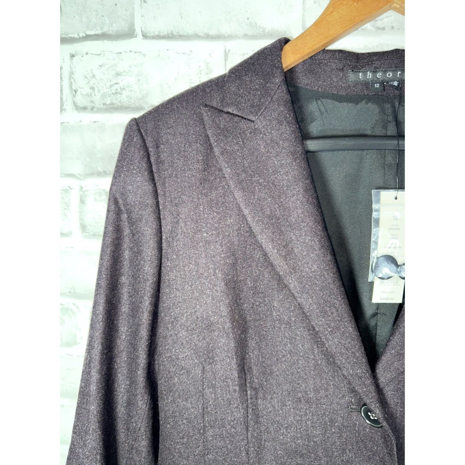 Theory Theory ANDORIE Coat Womens 12 Black Auburn Wool Angora Blend 2 Button NWT (45) Size XL / US 12-14 / IT 48-50 - 6 Thumbnail