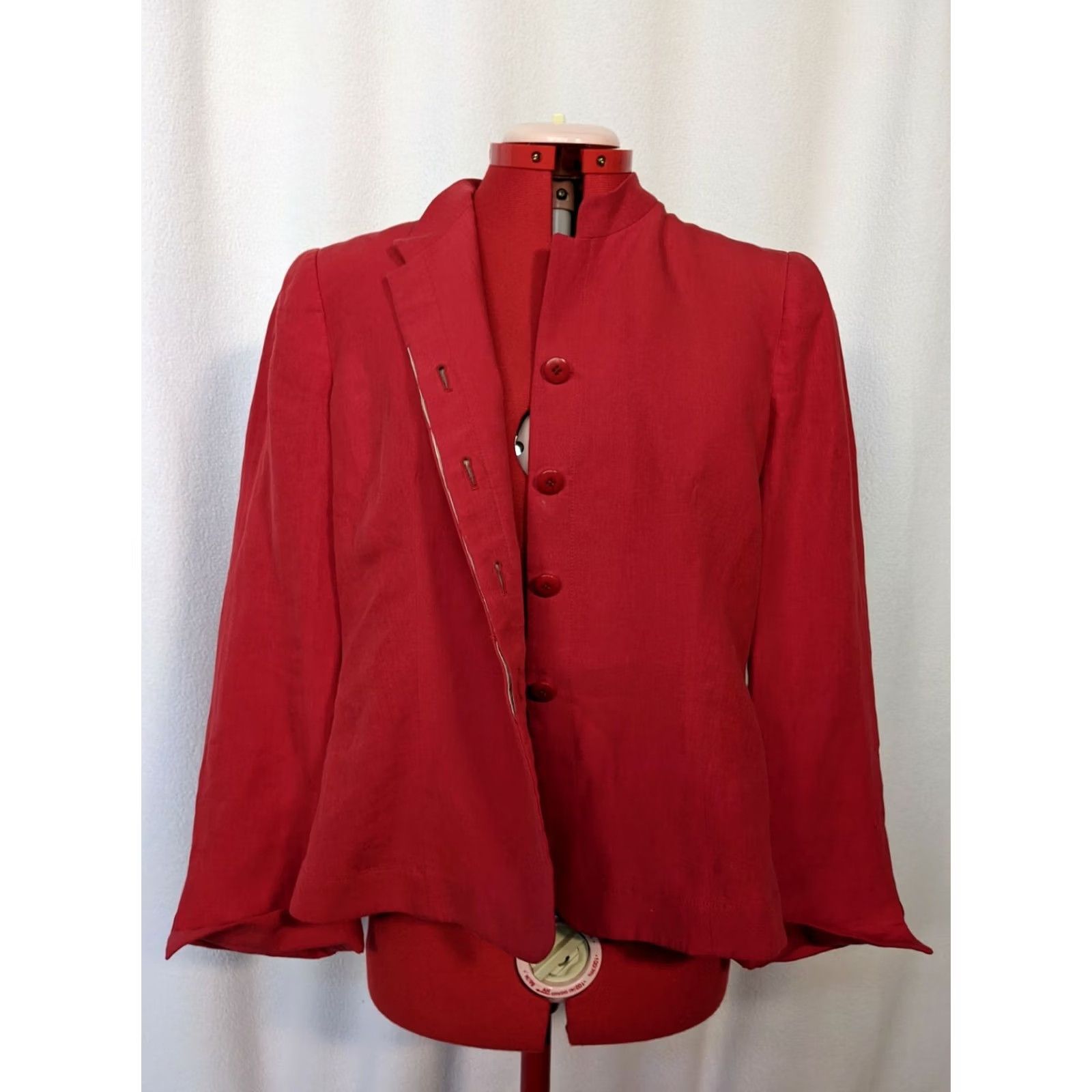 Giorgio Armani VINTAGE Giorgio Armani Collezioni Blazer Jacket Women 10 Red Linen Mandarin Neck Italy 2008 Spring Size L / US 10 / IT 46 - 4 Thumbnail