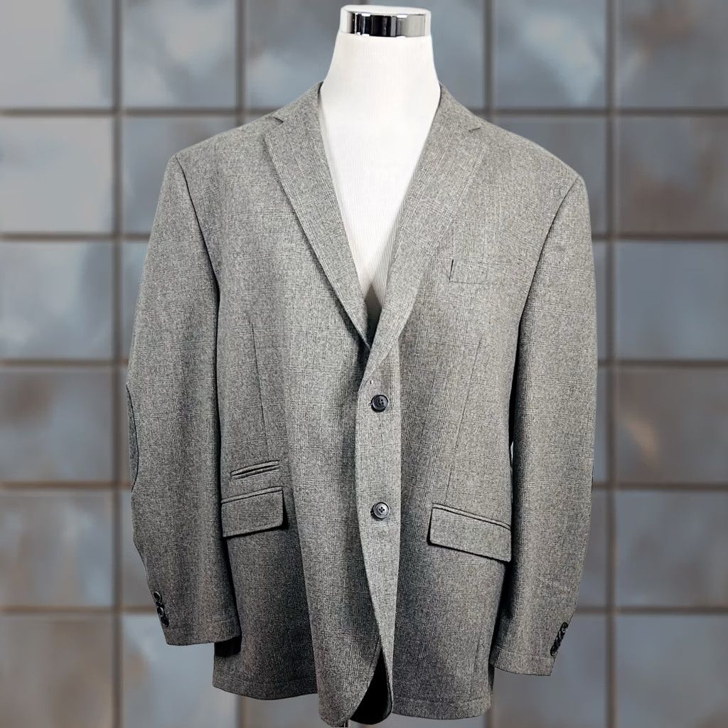 Joseph Abboud Joseph Abboud Sport Coat Gray Plaid Elbow Patches Two Button Vented 3X Big & Tall Mens Jacket Coat Size US XS / EU 42 / 0 - 1 Thumbnail