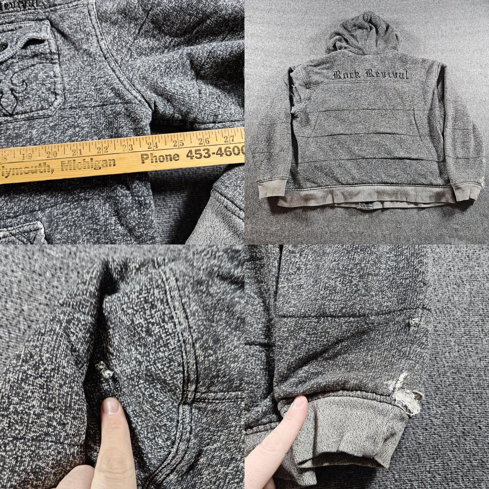 Vintage Rock Revival Hoodie Jacket Mens 2XL Gray Snap Fleece Lined Embroidered Logo Cotton Polyester Pocket Hoodie Size US XXL / EU 58 / 5 - 8 Thumbnail