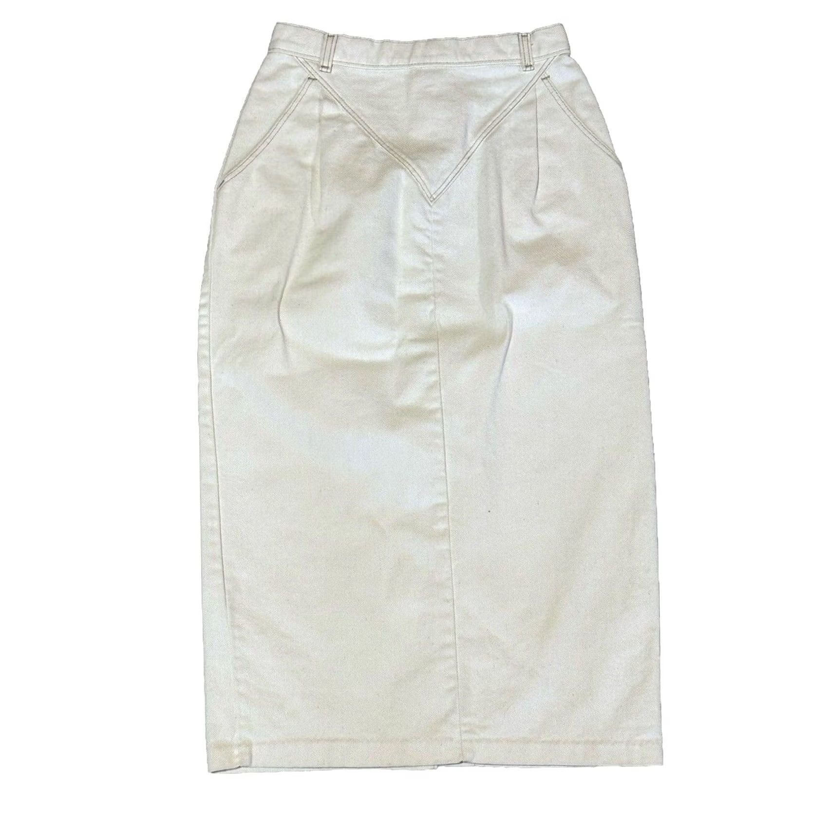 Vintage VINTAGE Candie's Denim Skirt 11/12 White Midi Shin Length Slit Size 32" / US 10 / IT 46 - 7 Thumbnail