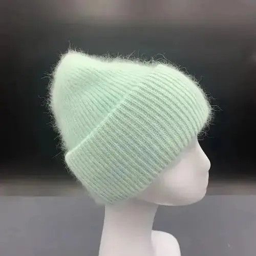 VIBE Warm Fluffy Rabbit Fur Knitted Beanie Hat Size ONE SIZE - 1 Thumbnail
