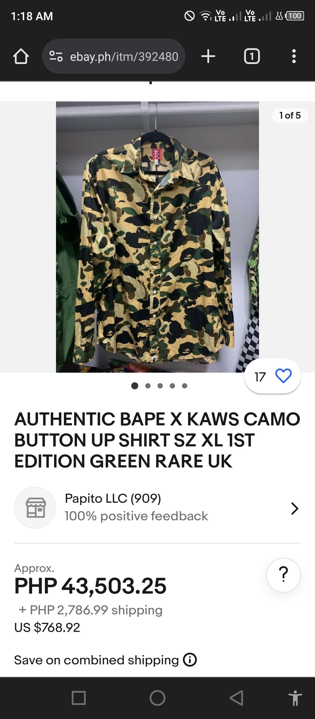 Bape × Kaws A bathing ape 1st Camo BD Longsleeves Size US L / EU 52-54 / 3 - 5 Thumbnail