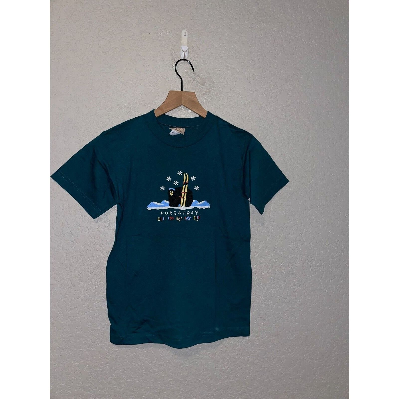 Vintage 90s Youth Shirt Purgatory Bear Ski Green Shirt Children Size L / US 10 / IT 46 - 1 Thumbnail