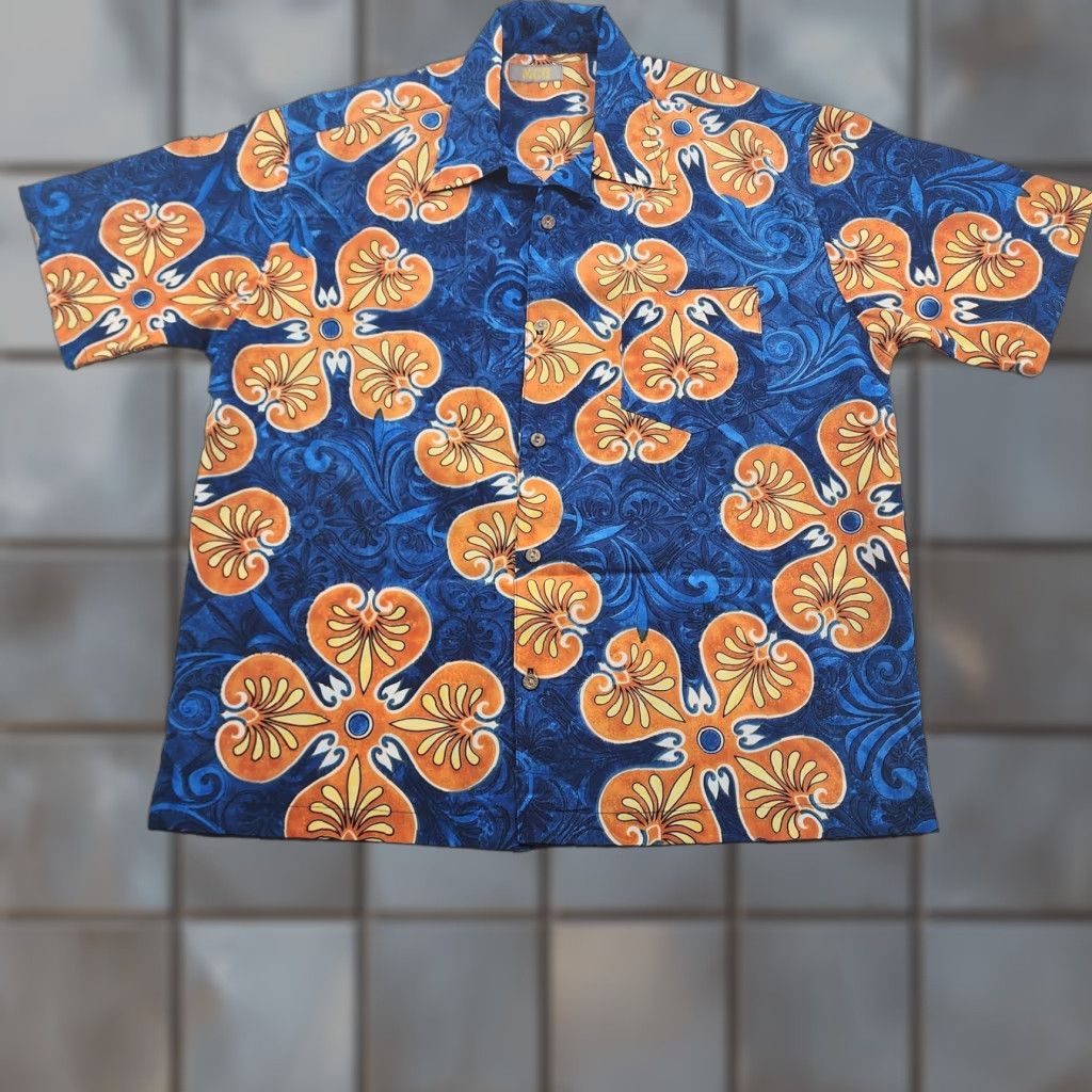 ALOHAS MCD Hawaiian Shirt Mens Extra Large Blue Orange Floral Tropical Button Up Size US XL / EU 56 / 4 - 1 Thumbnail