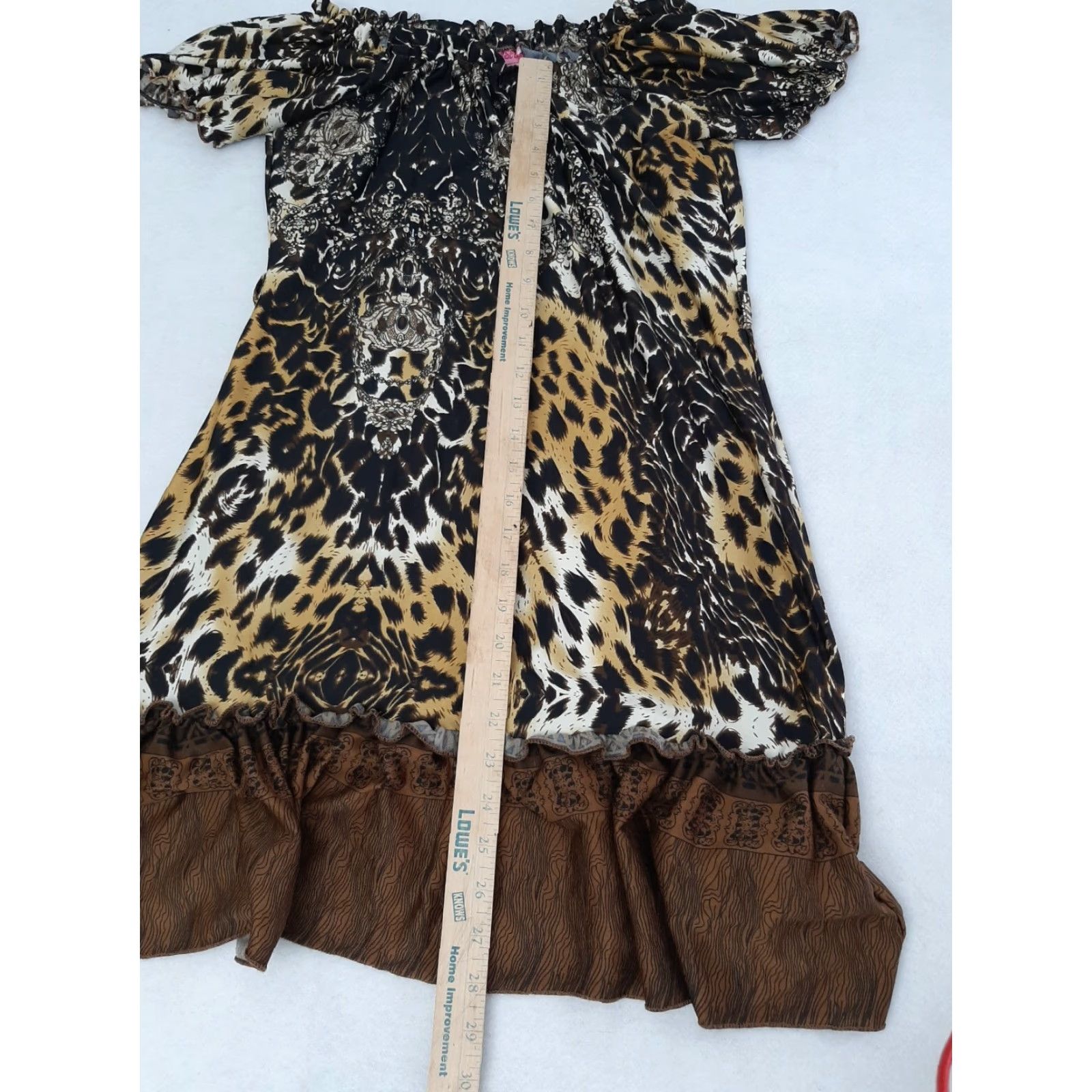 Vintage She'scool dress S Ruffled Collar Front short Sleeves Cotton cheetah Size S / US 4 / IT 40 - 4 Thumbnail