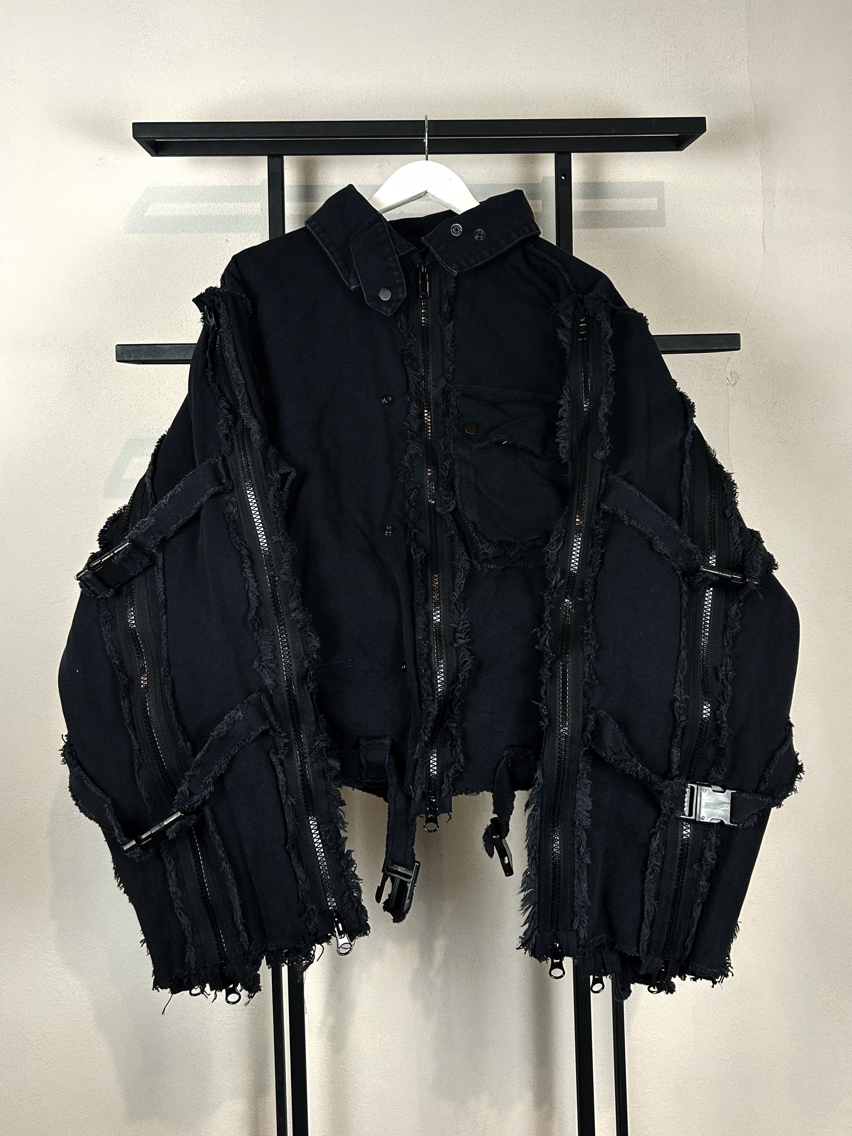 Yohji Yamamoto Distressed Black Cropped Jacket Zip Sleeve Grunge Punk Y2K Size US XL / EU 56 / 4 - 1 Thumbnail