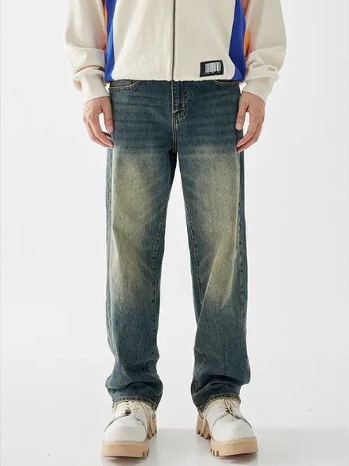 Japanese Brand × Jean Men's retro straight distressed contrast washed stretch jean Size US 34 / EU 50 - 1 Thumbnail