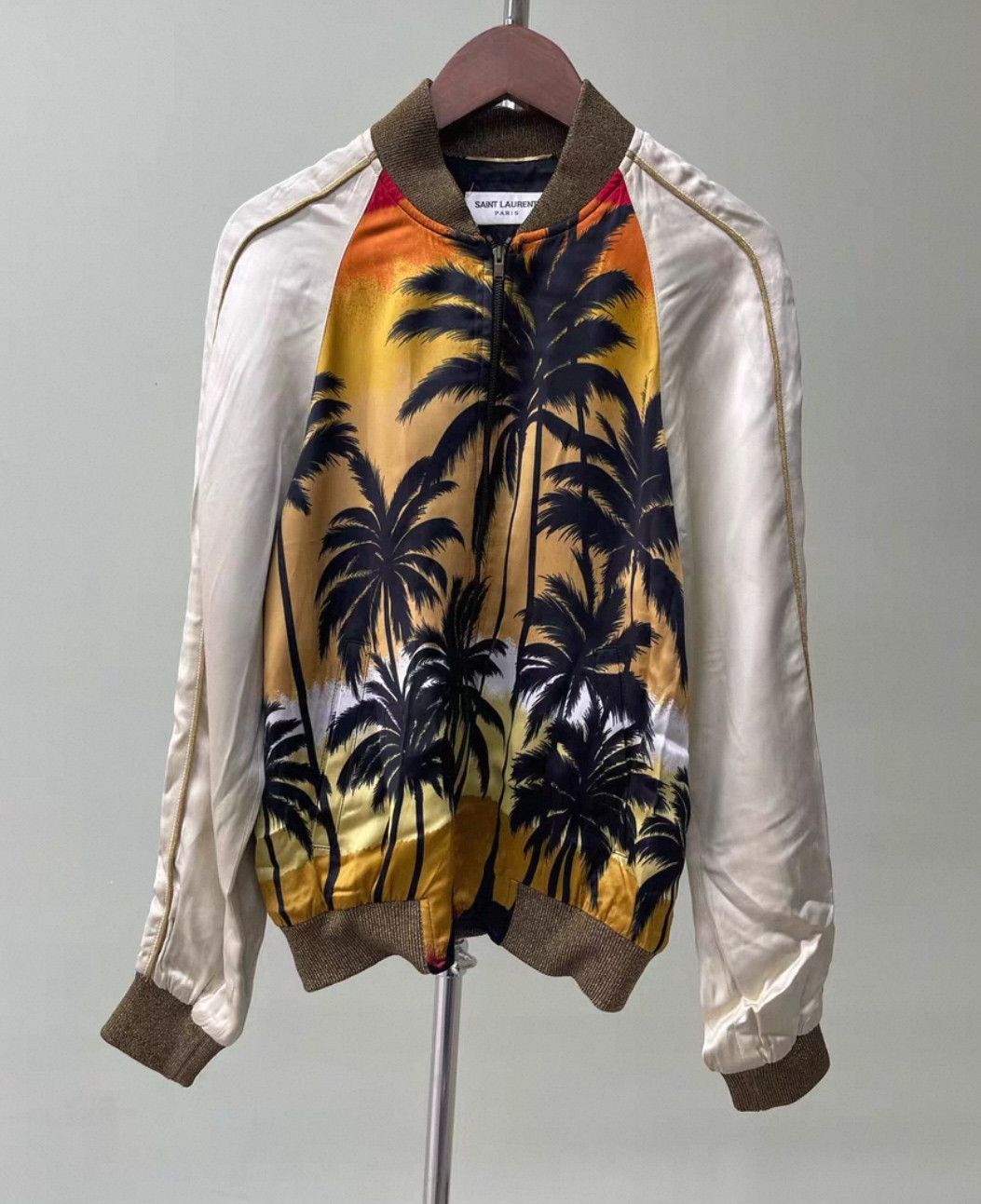 Saint Laurent Paris Saint Laurent Satin Palm Tree Bomber Jacket. Size XS / US 0-2 / IT 36-38 - 1 Thumbnail