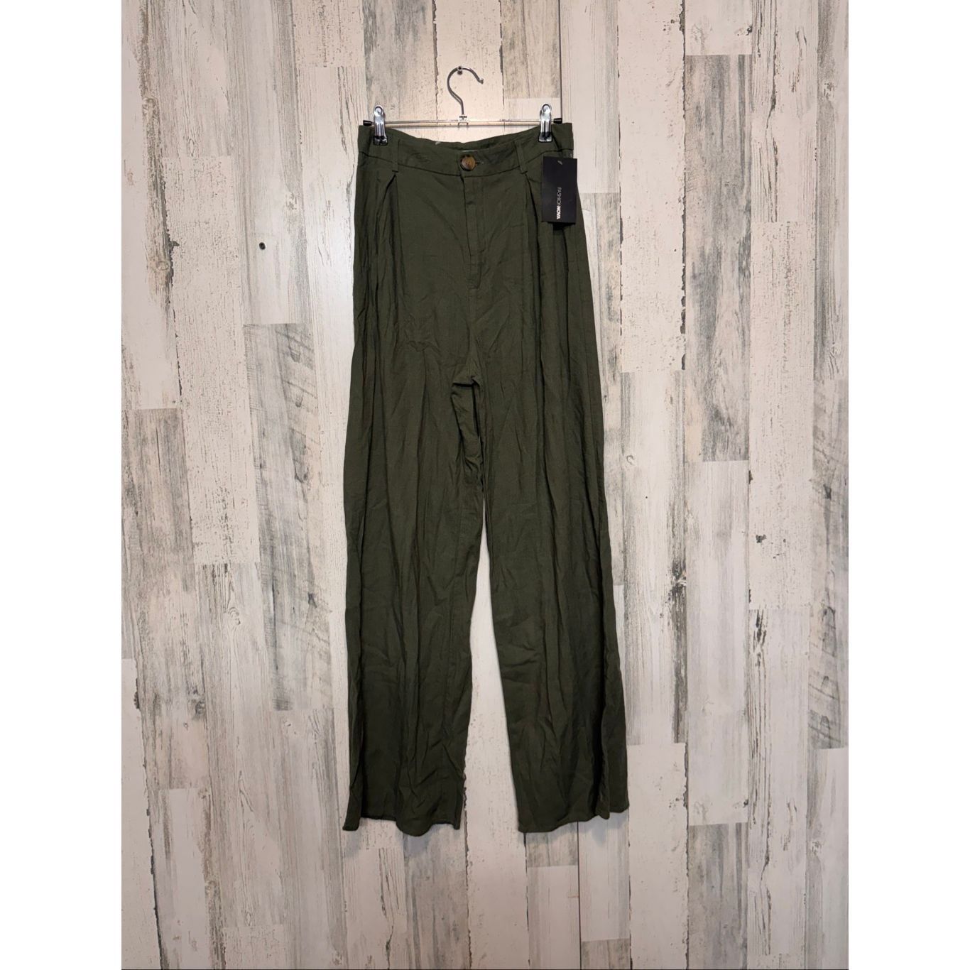 Other Fashion Nova Olive Green Wide Leg Pants Size M Linen Blend H Size 30" / US 8 / IT 44 - 3 Thumbnail