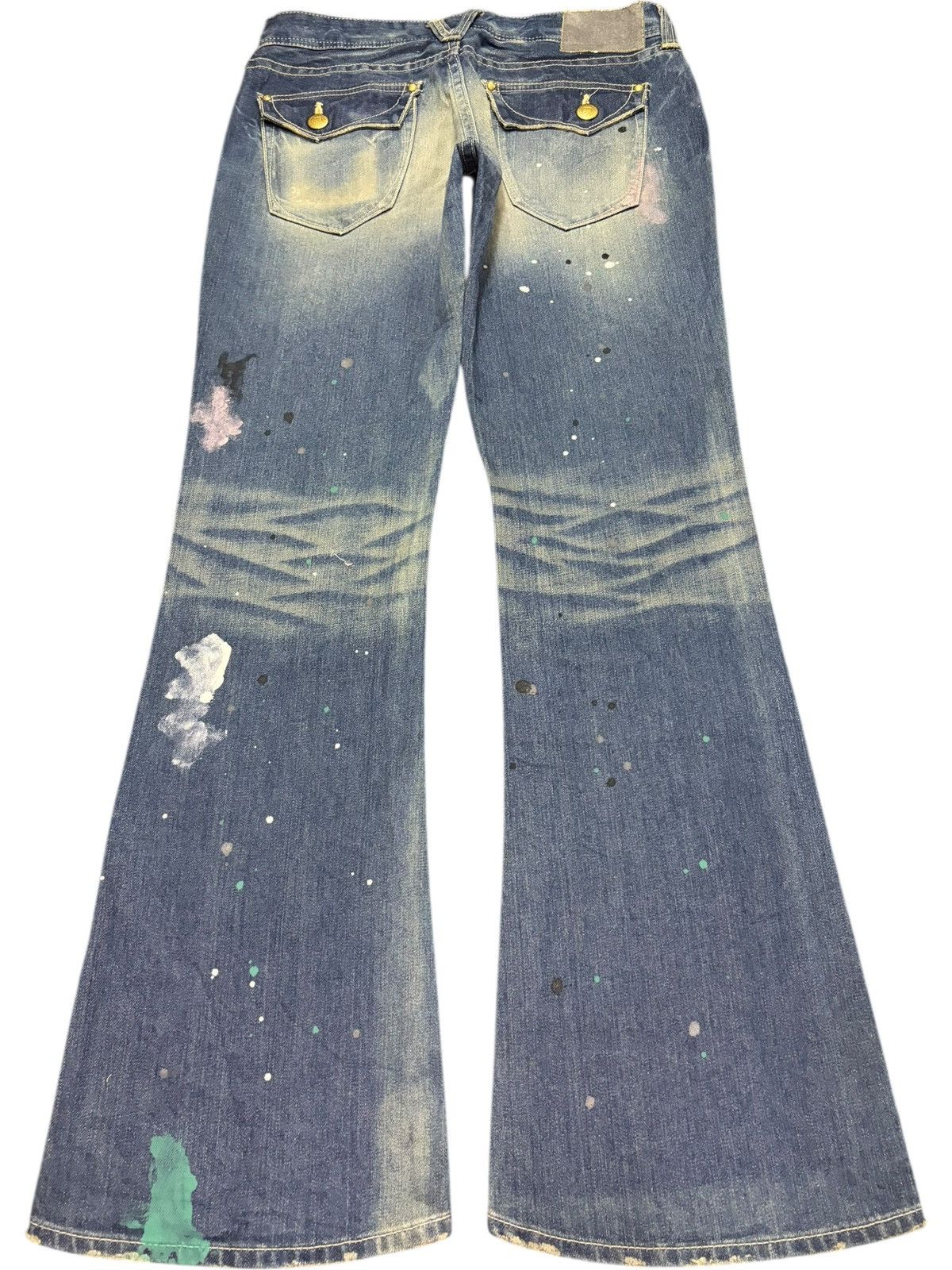 Vanquish Vintage Vanquish Rusty Wash Painted Distress Flare Jeans Size 31" - 2 Thumbnail