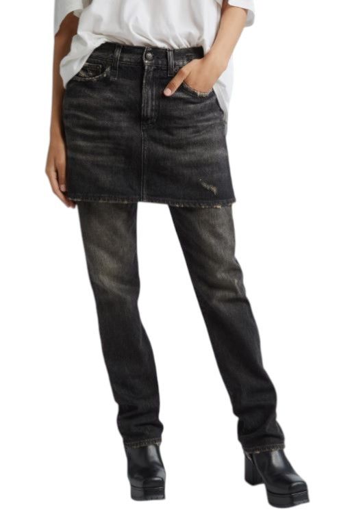 R13 NEW DOUBLE CLASSIC 27 Abbey Black Faded Skirted 85819 Size 27" / US 4 / IT 40 - 1 Thumbnail