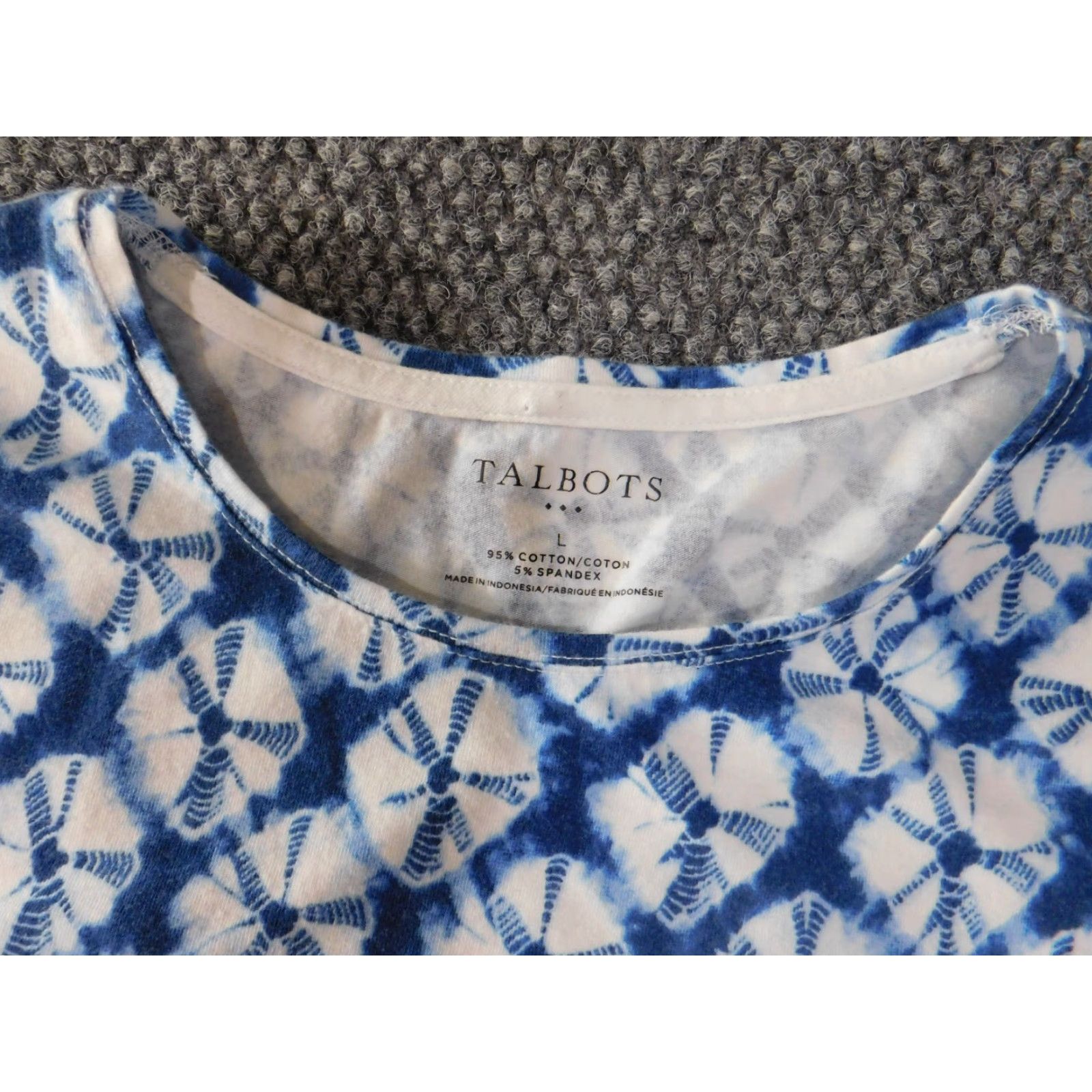 Talbots Talbots Blouse Shirt Casual Womens Cotton Spandex Geometric Short Sleeve Blue Large Round Neck Pullover Classic Stretch Size L / US 10 / IT 46 - 6 Thumbnail