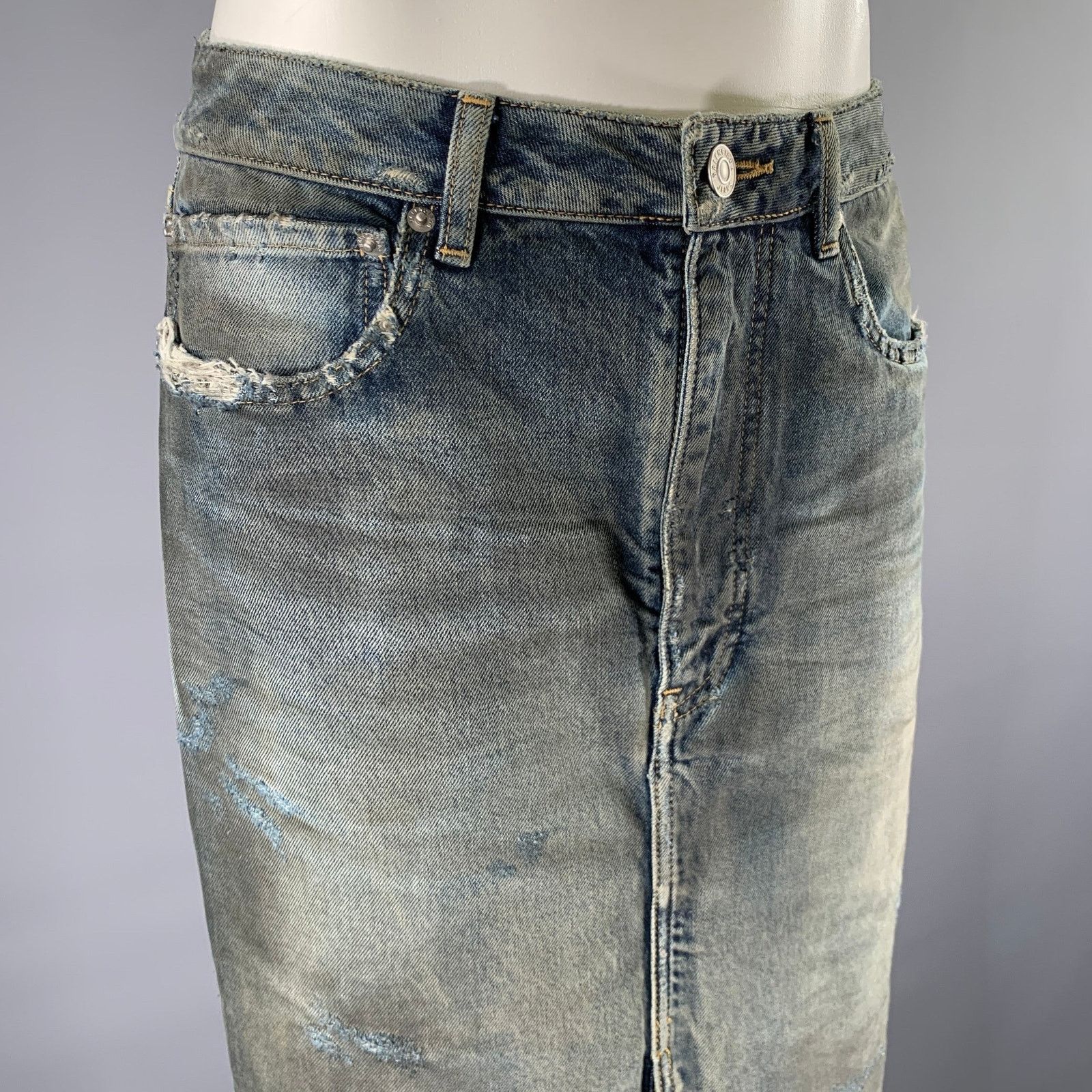 Balenciaga BALENCIAGA Size 2 Blue Mud Wash Cotton Denim Maxi Skirt Size 26" / US 2 / IT 38 - 3 Thumbnail