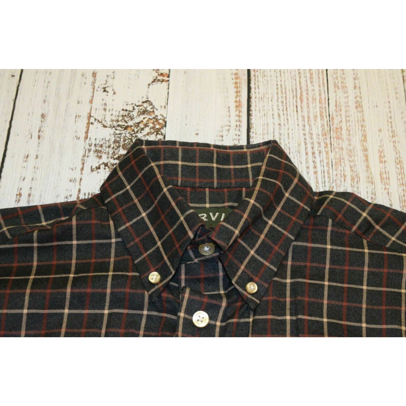 Orvis VINTAGE Orvis Shirt Plaid Flannel Button-Front Shirt M Regular 100% Cotton Beige Blue Plaid Checks Mens Size US L / EU 52-54 / 3 - 5 Thumbnail