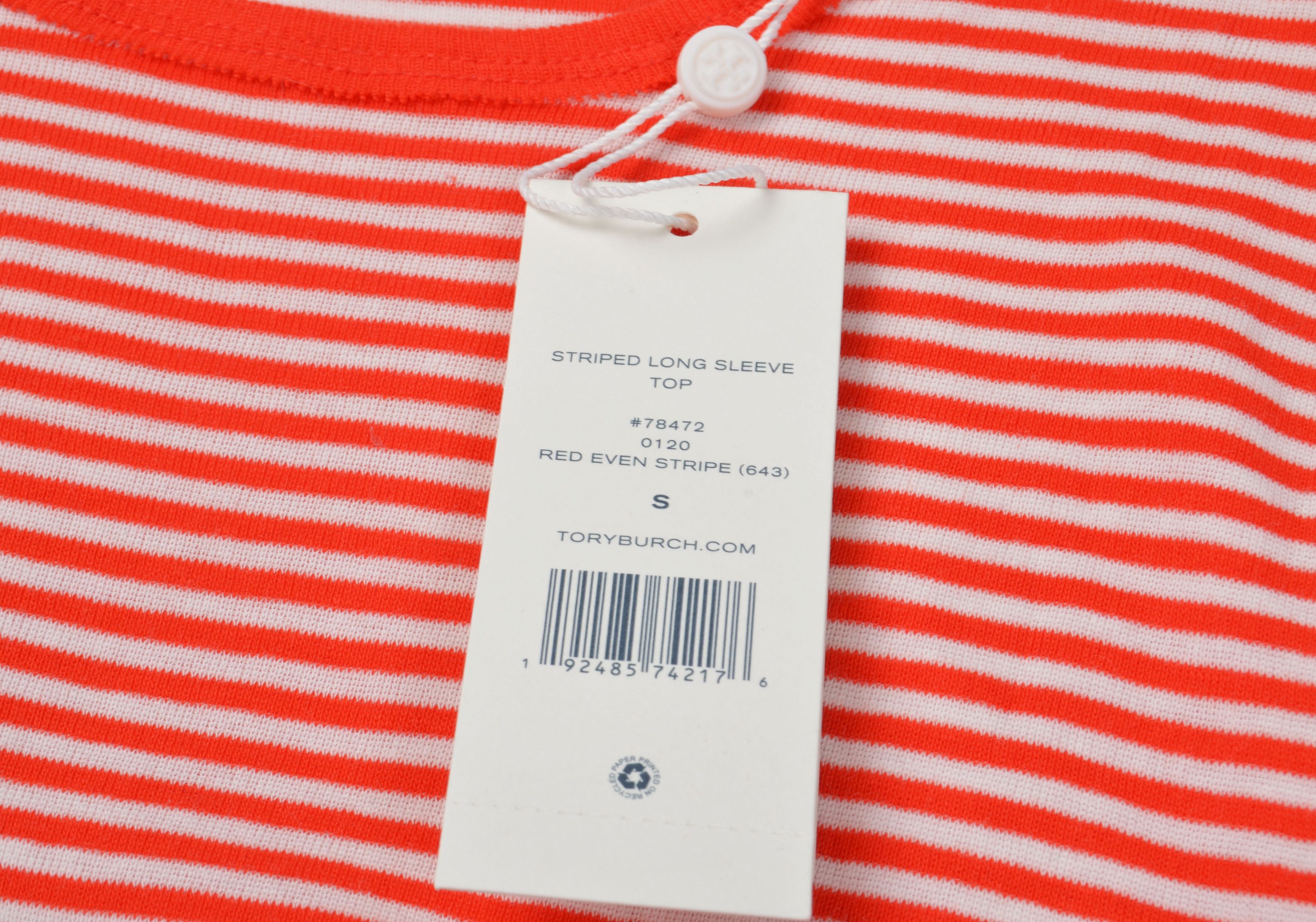 Designer × Tory Burch Tory Burch Red Striped Long Sleeve Logo Slim Fit Top Size S / US 4 / IT 40 - 10 Thumbnail