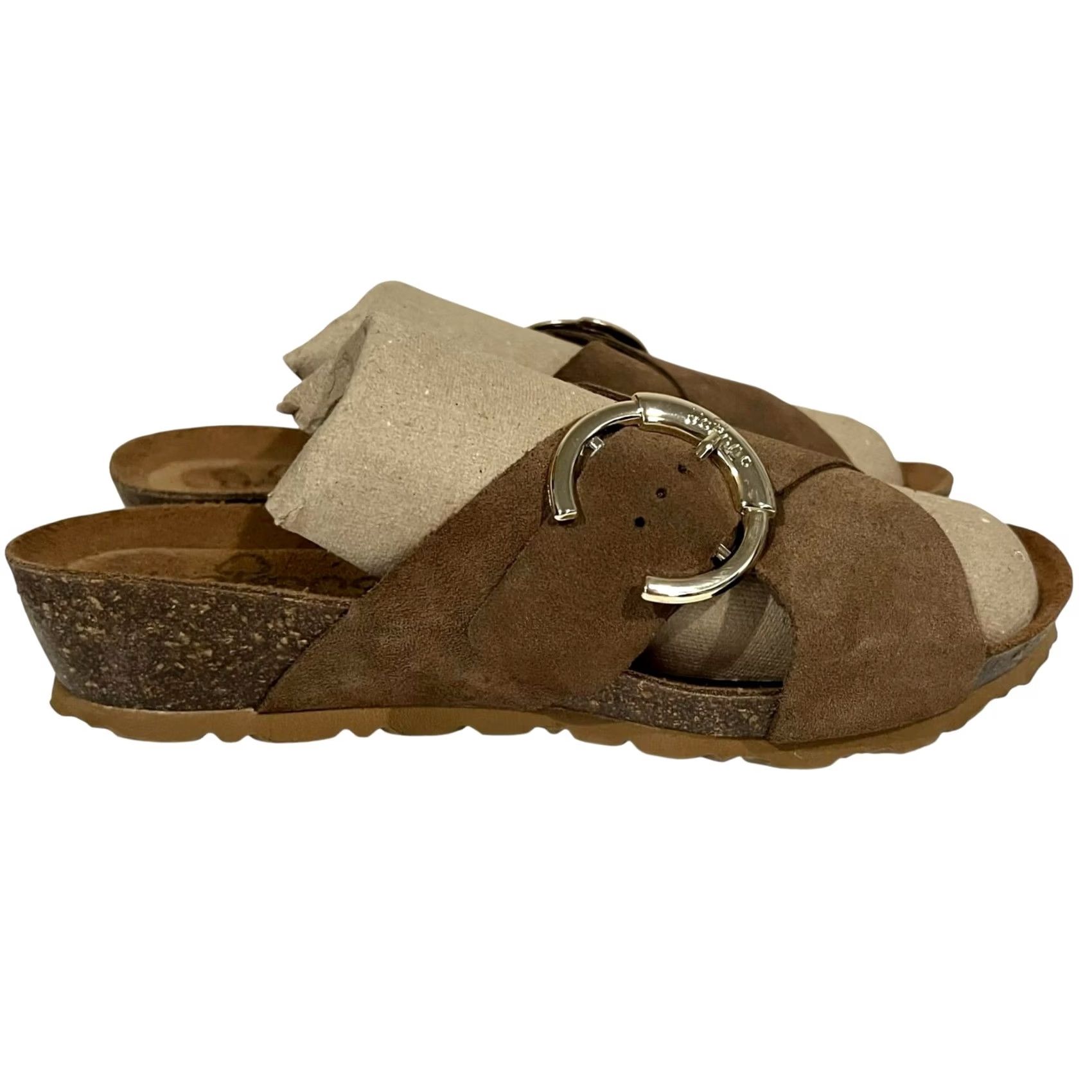 Vintage Yokono Suede Cross Strap Sandals Cork Soles Made In Spain Tan Brown Women 7.5 Slip On Slide Shoes Womens Size US 8 / IT 38 - 4 Thumbnail