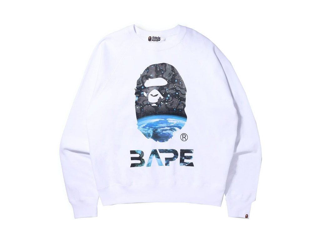 image of Bape Space Camo Ape Head Loose Fit Crewneck in White, Men's (Size XL)