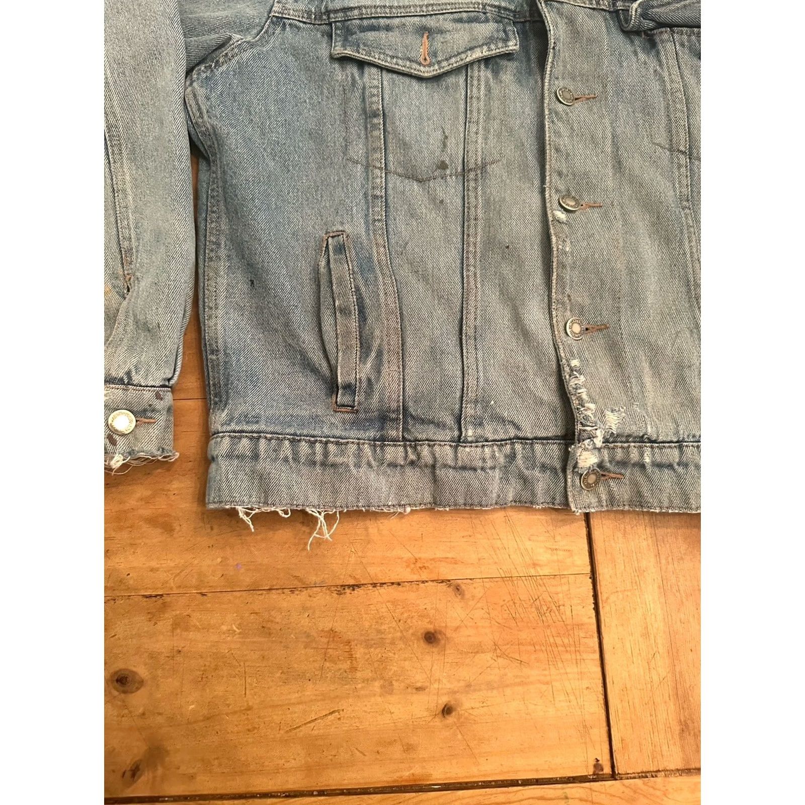 Wrangler VINTAGE Wrangler Hero Men L Jacket Denim Blue Cotton Lined Distressed Trucker Style Jeans Coat Short Sleeve Shirt? Size US 33 - 4 Thumbnail