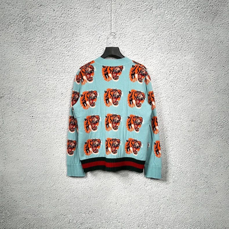 Gucci GucciLight blue full-print tiger head lake blue wool knitte Size US XL / EU 56 / 4 - 3 Thumbnail