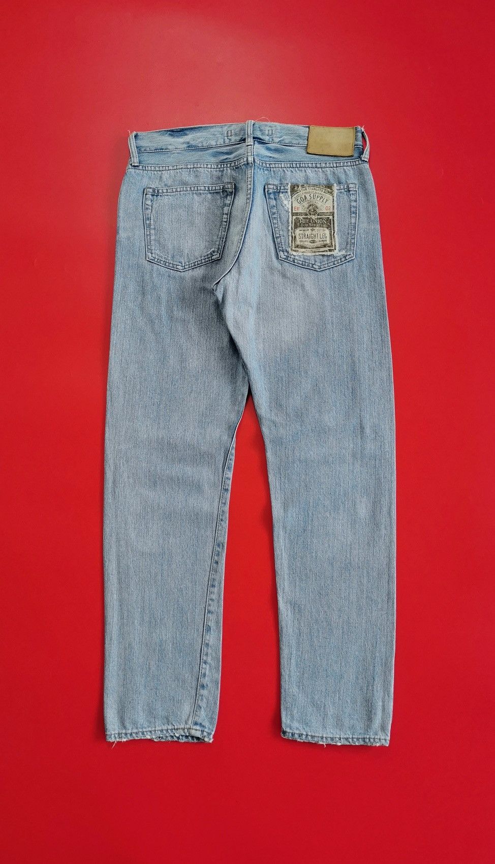 GOA GOA Selvedge Straight Leg Distressed Light Wash Jeans Size US 31 - 6 Thumbnail