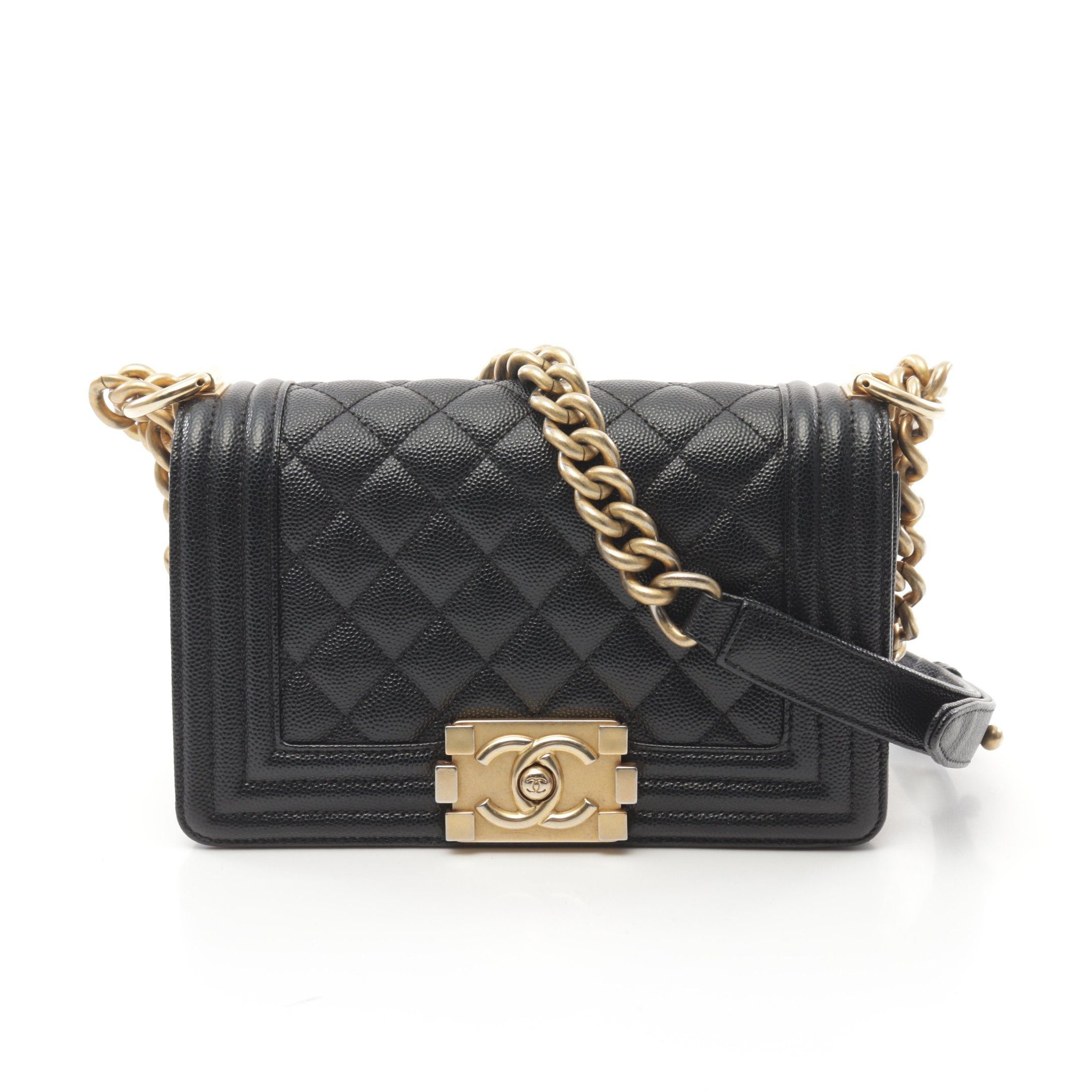 Chanel Chanel Boy Chanel Small Chevron V-Stitch Chain Shoulder Bag Caviar Skin Black Gold Hardware Size ONE SIZE - 1 Thumbnail