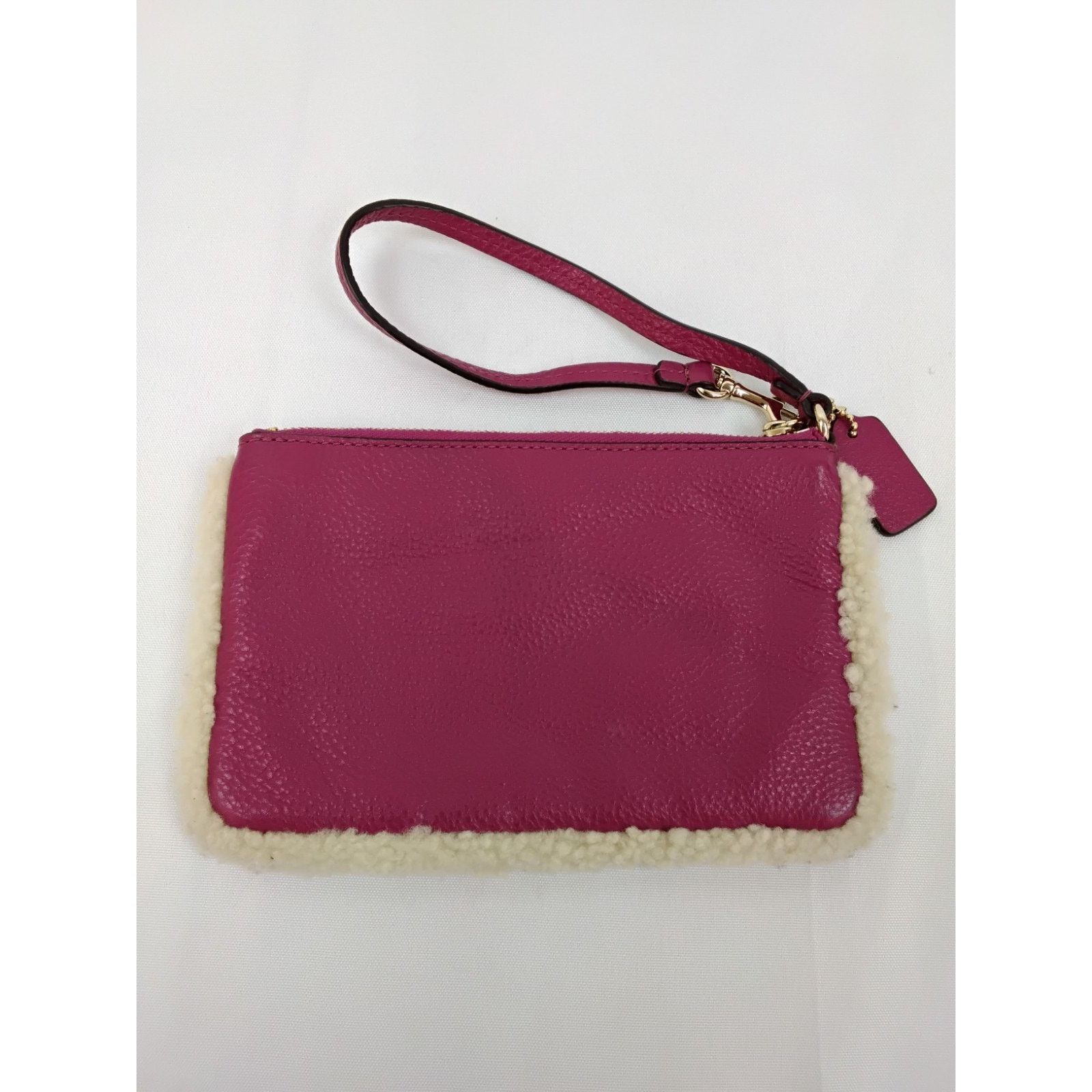 Coach Coach Wristlet Pouch Pink Leather With Shearling Fleece Trim Size ONE SIZE - 3 Thumbnail