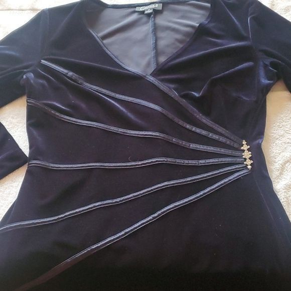 Vintage Connected Apparel Navy Blue Velour Vneck Event Accented Midi Size XL / US 12-14 / IT 48-50 - 8 Thumbnail