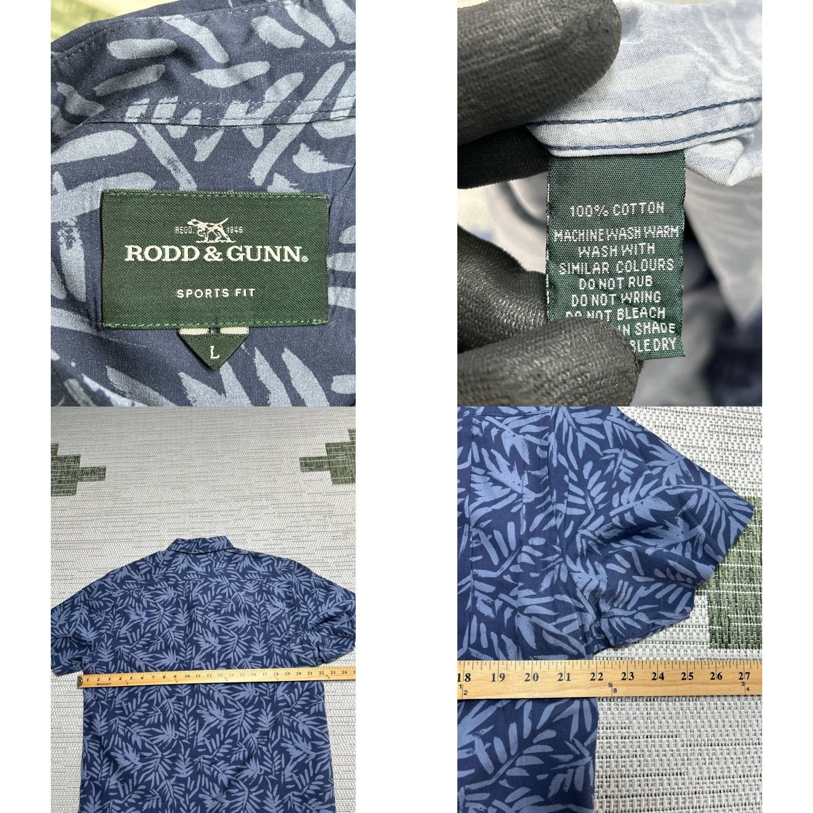 Rodd & Gunn Rodd Gunn Shirt Mens Large Blue Floral Fern Print Cotton Button-Up Shirt Size US L / EU 52-54 / 3 - 8 Thumbnail