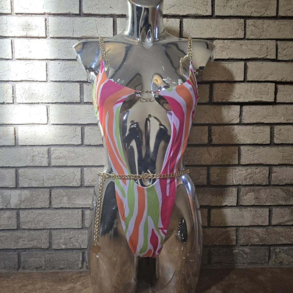Fashion Nova Multicolored Jets To Miami FN Monokini Size ONE SIZE - 1 Thumbnail