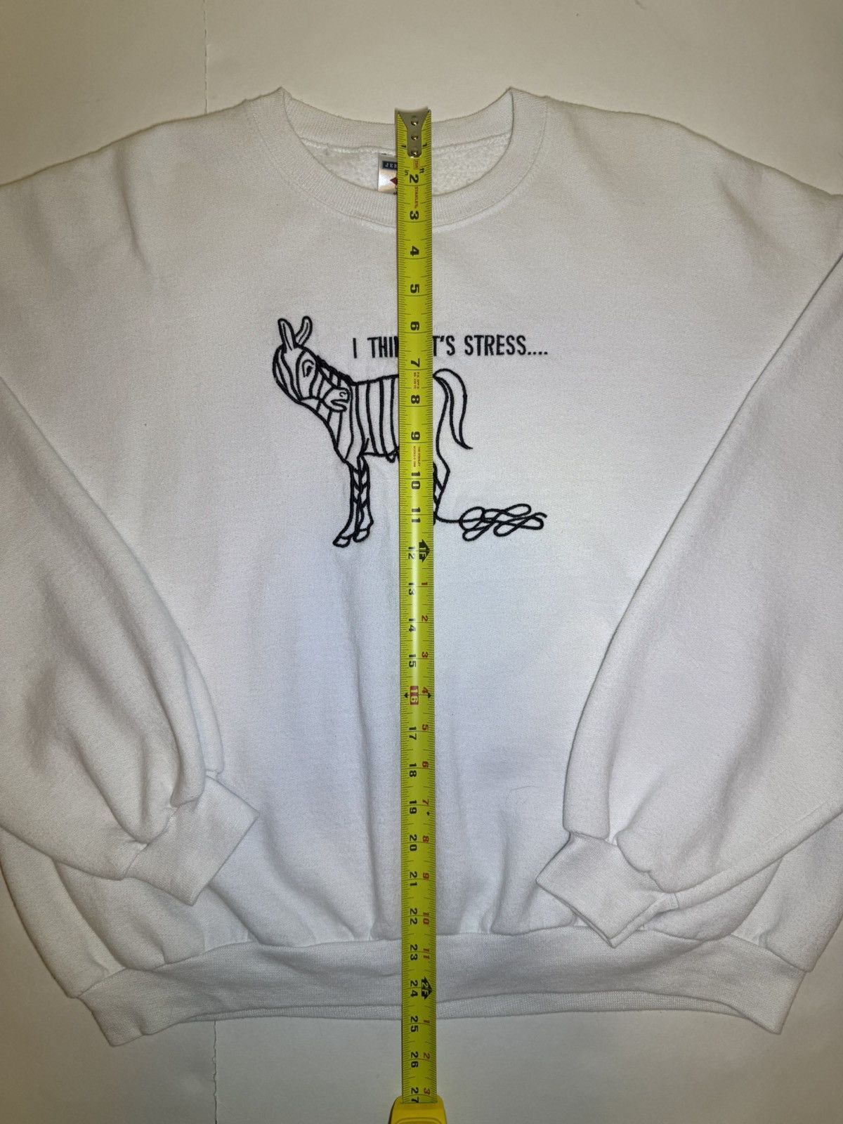 Jerzees White Fleece I Think Its Stress Zebra Crewneck Sweatshirt XL Size US XL / EU 56 / 4 - 8 Thumbnail