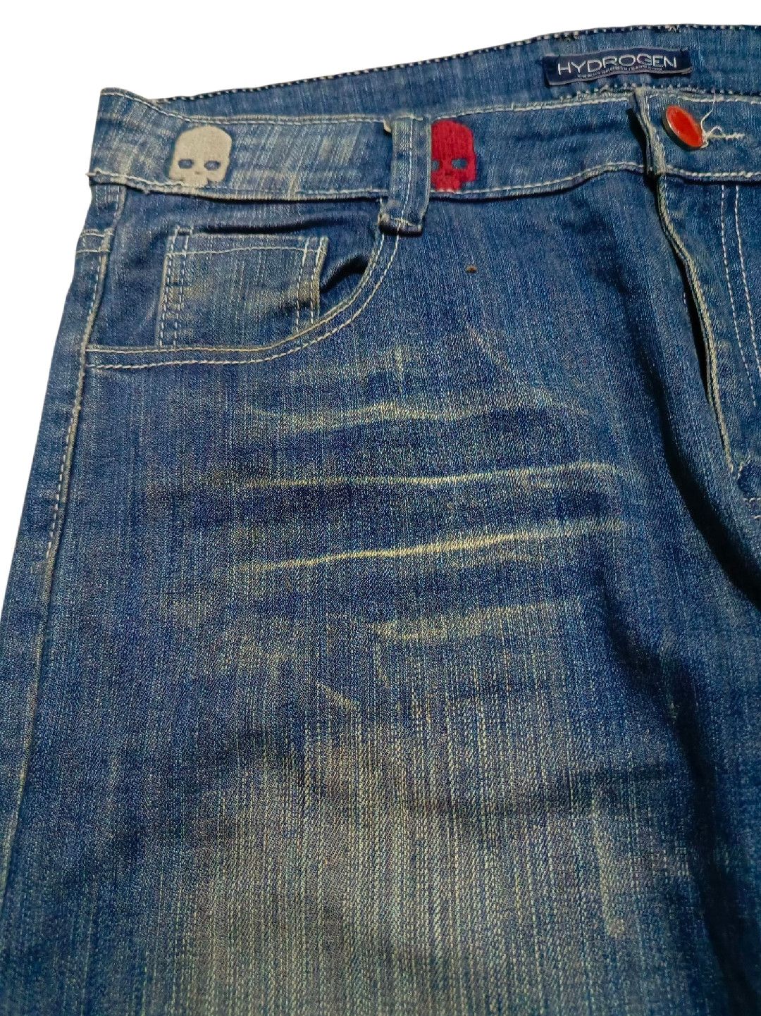Designer CRAZY CYBER GRUNGE SKULL JEANS HYDROGEN STYLE BAGGY SKATER Size US 34 / EU 50 - 5 Thumbnail