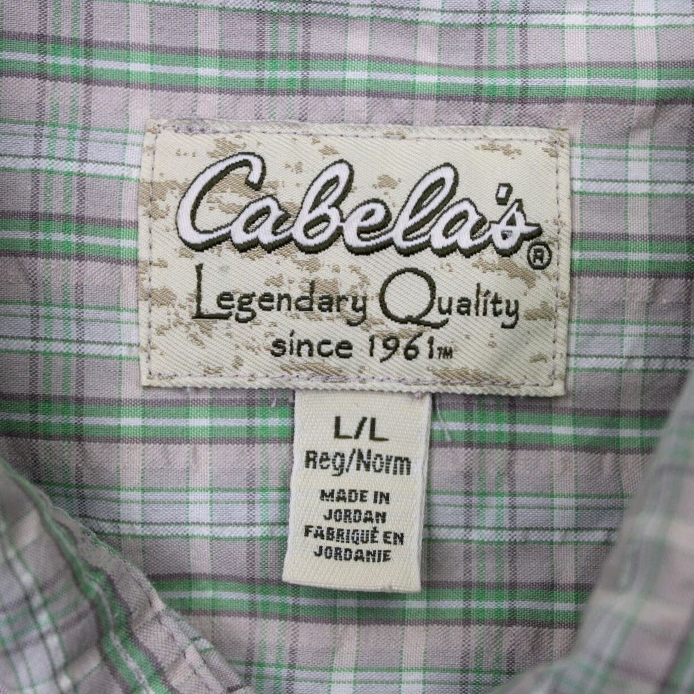 Vintage Cabela's Seersucker Shirt Mens Large Reg Green/Gray Plaid Short Sleeve Button Up Size US L / EU 52-54 / 3 - 7 Thumbnail
