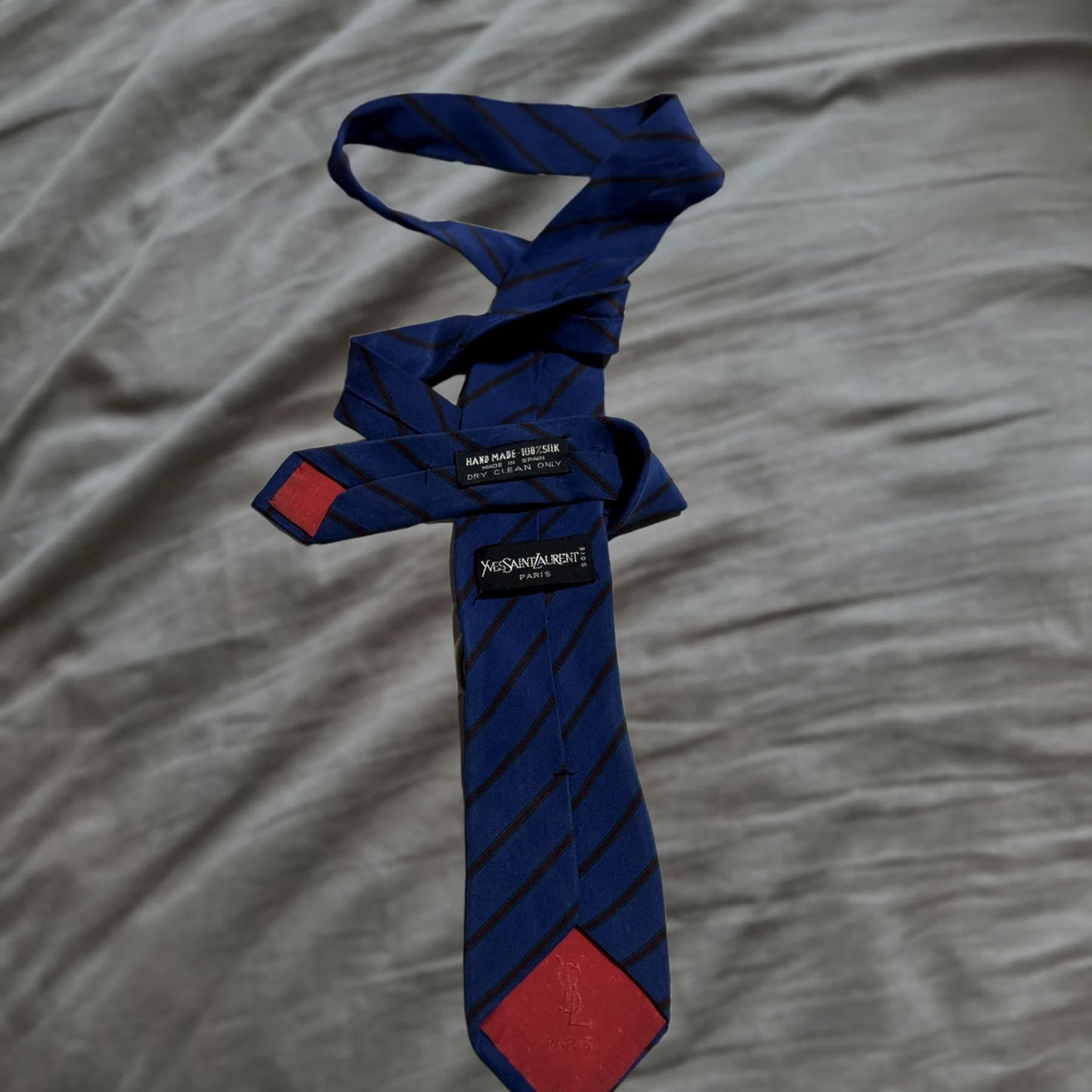 Yves Saint Laurent VINTAGE Yves Saint Laurent Tie Mens Silk Necktie Striped Made In Spain 90s Blue Size ONE SIZE - 1 Thumbnail