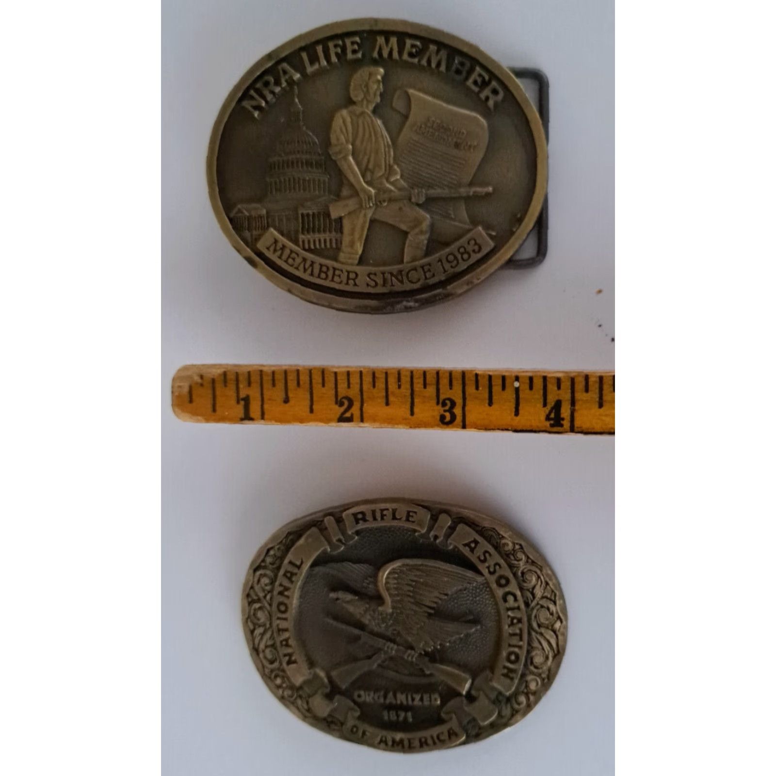 Vintage VINTAGE NRA Belt Buckle Solid Brass 3 inch Bronze 2 Pack Set 1980s Military Unisex Adults Size ONE SIZE - 3 Thumbnail