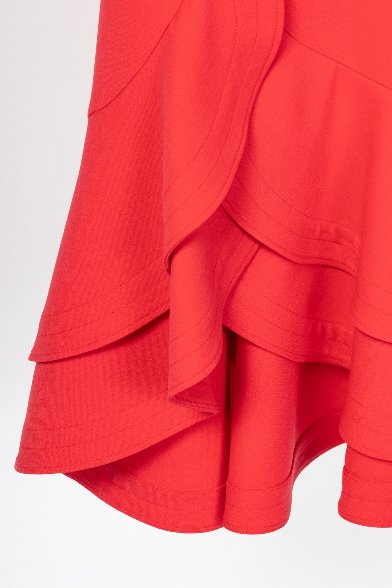 Oscar De La Renta Oscar de la Renta PS24 Cerise Wool Tiered Ruffle Dress Size S / US 4 / IT 40 - 7 Thumbnail