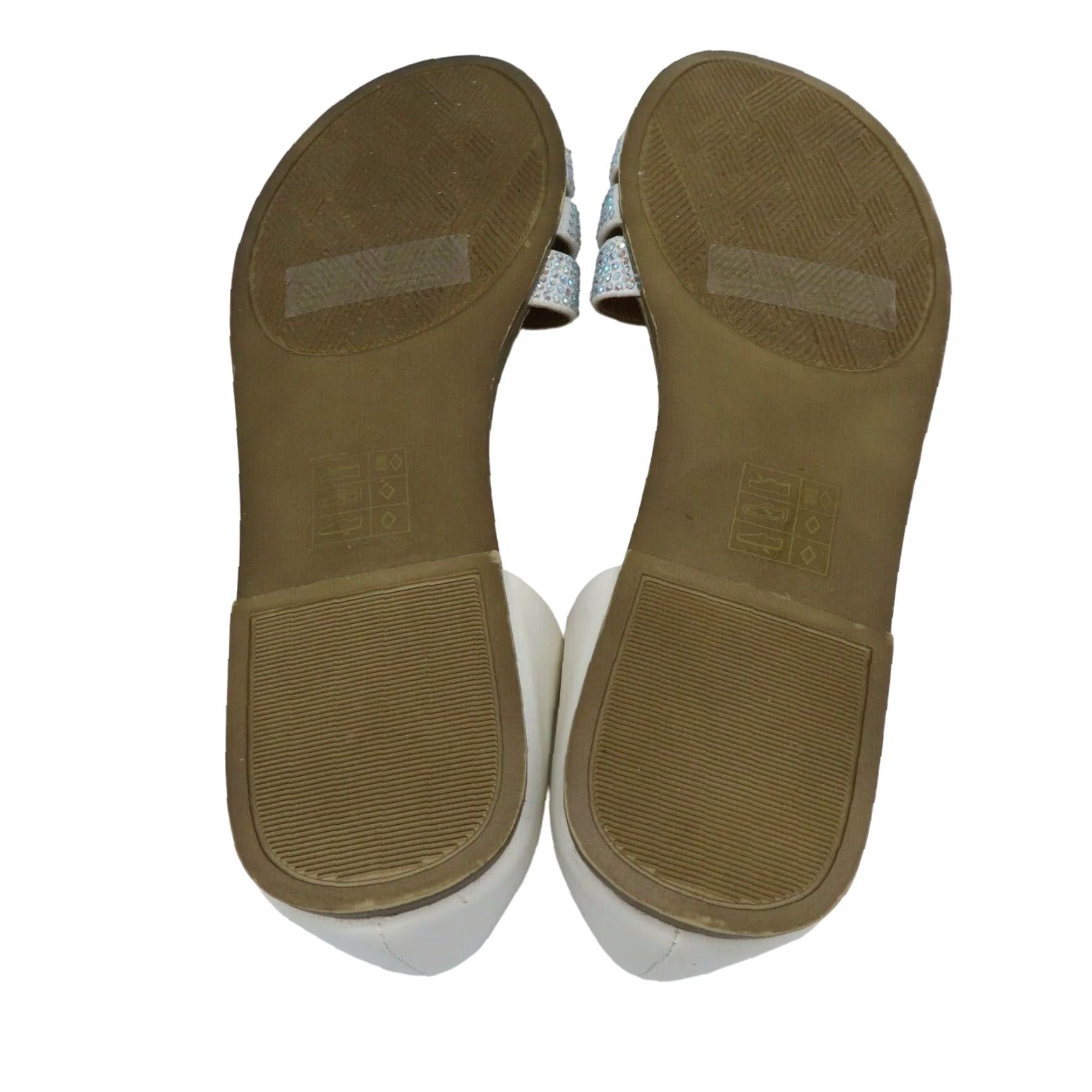 Guess GUESS Womens 8 ELIZE Iridescent Rainbow Rhinestone Flat Sandals Faux Leather Sandal Womens Width M, Slip On, Flat, Rhinestone, Faux Leather, 8, White Size US 8 / IT 38 - 8 Thumbnail