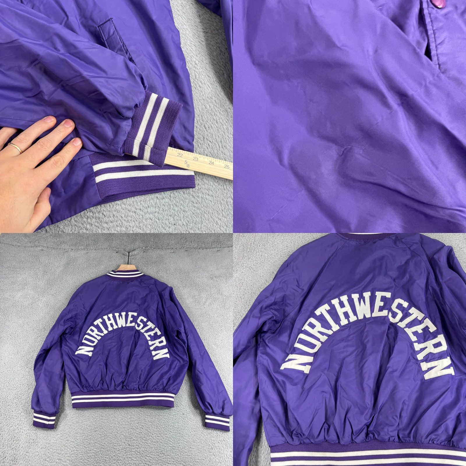 Vintage VINTAGE Northwestern Wildcats Purple Varsity Jacket Large Nylon Snap Mens 80s Size US L / EU 52-54 / 3 - 9 Thumbnail