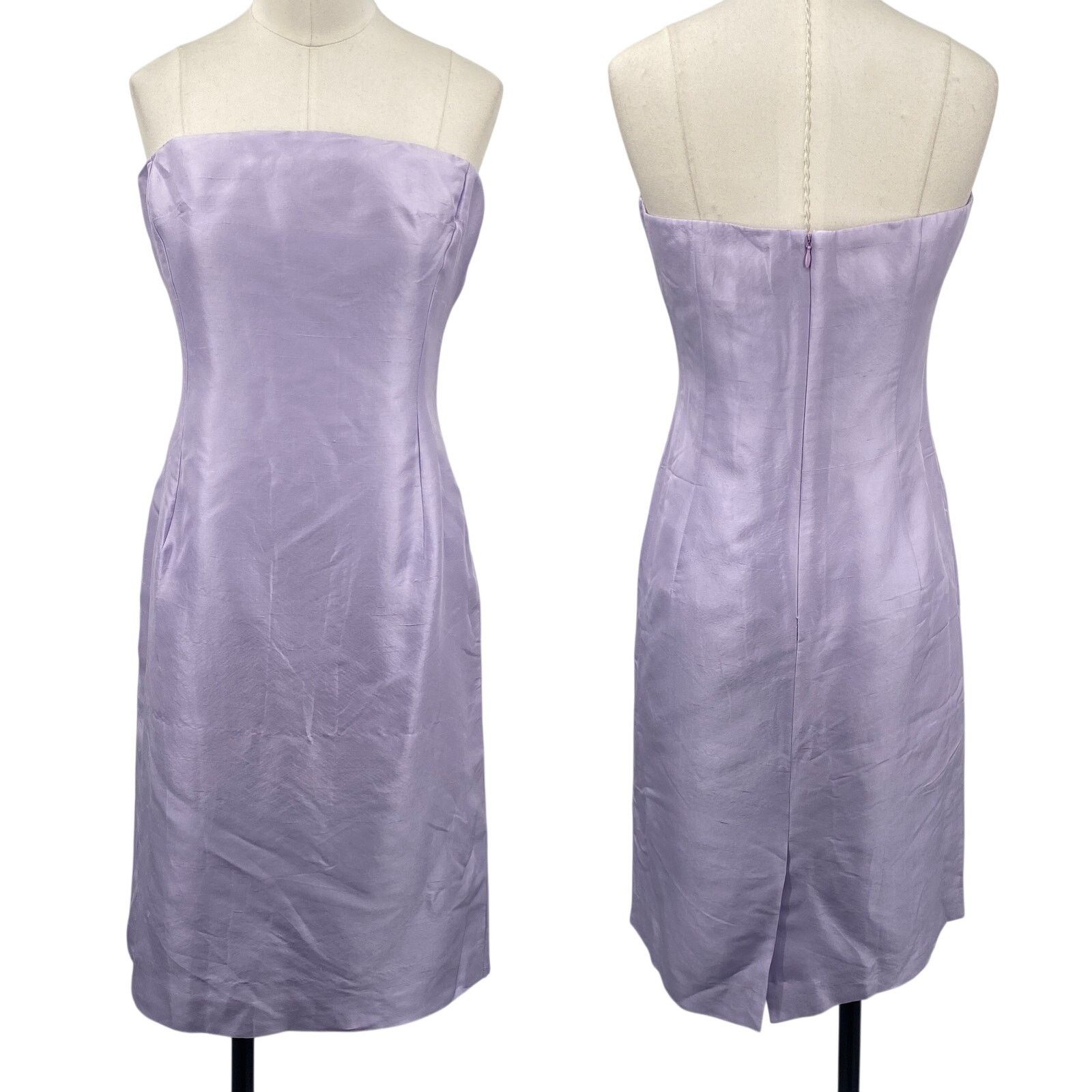 Vintage Vintage Y2k Ralph Lauren Raw Silk Mini Dress Strapless Lilac Size M / US 6-8 / IT 42-44 - 1 Thumbnail