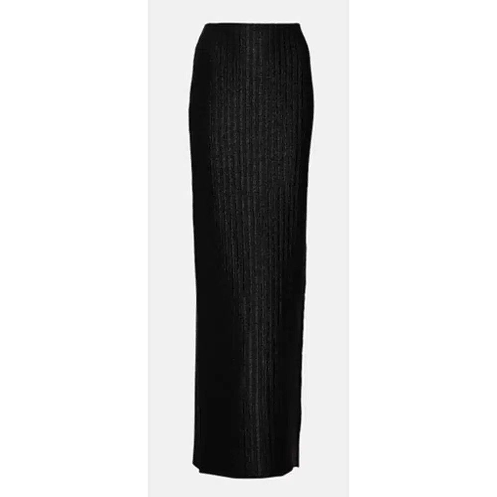 o1loc1c0625 GCK160 Wool Cotton Maxi Skirt in Black