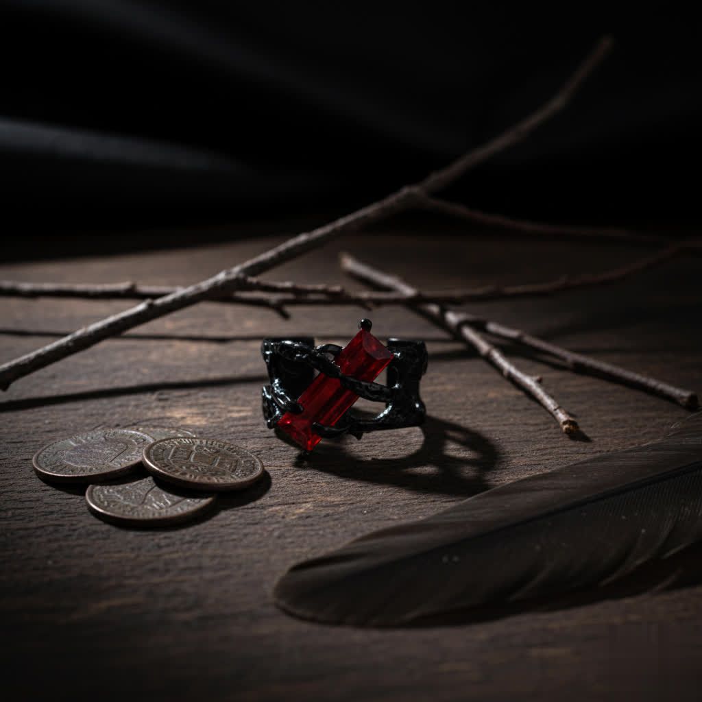 Jewelry Darkwear Gothic Blood Red Stone Ring - Avant Garde Size 32 - 4 Thumbnail