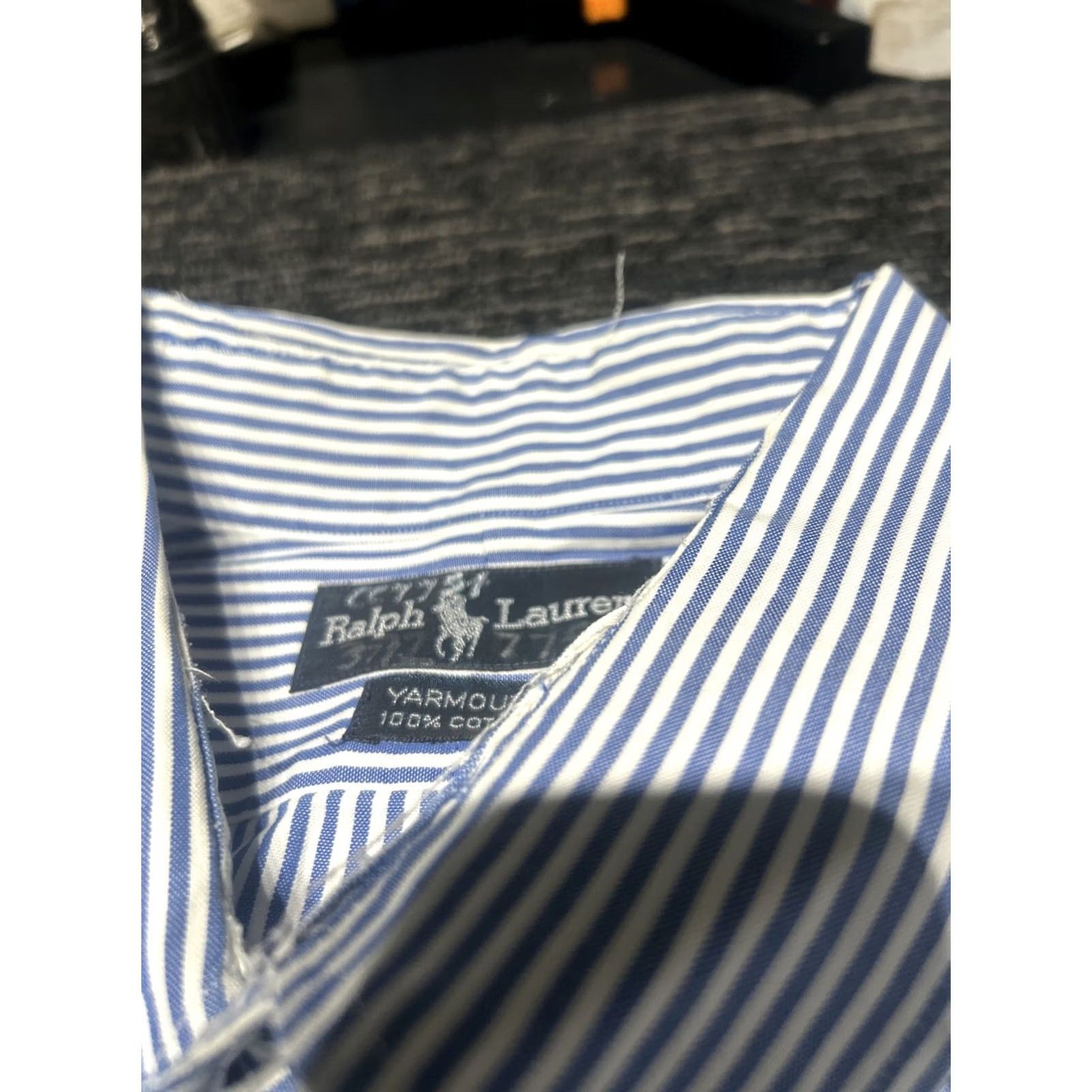 Ralph Lauren VINTAGE Ralph Lauren Yarmouth Shirt Mens 17.5x35 Oxford Button-Up Blue White Striped 90s Collegiate Size 48R - 4 Thumbnail