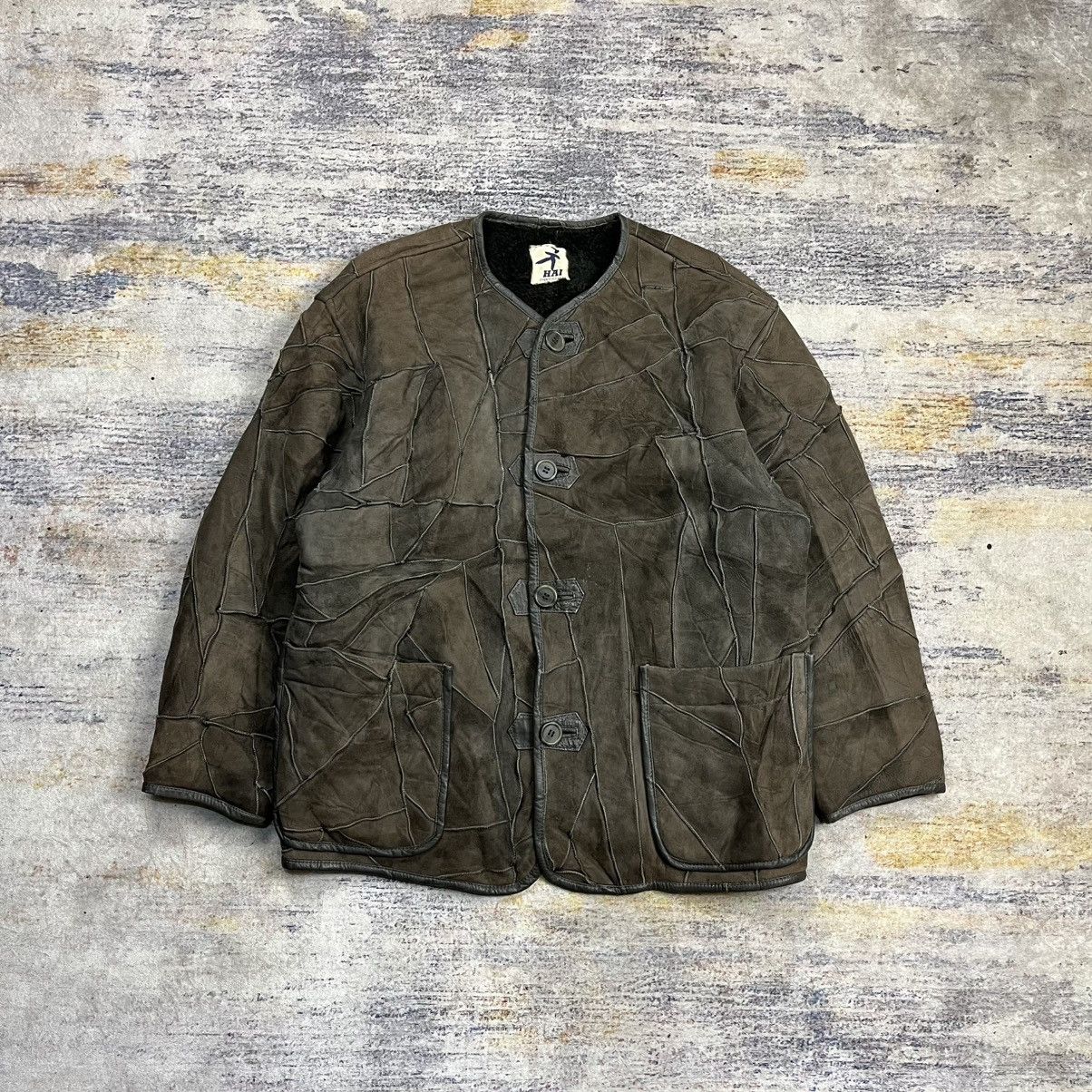 90s hai sporting gear issey miyake patchwork leather jacket