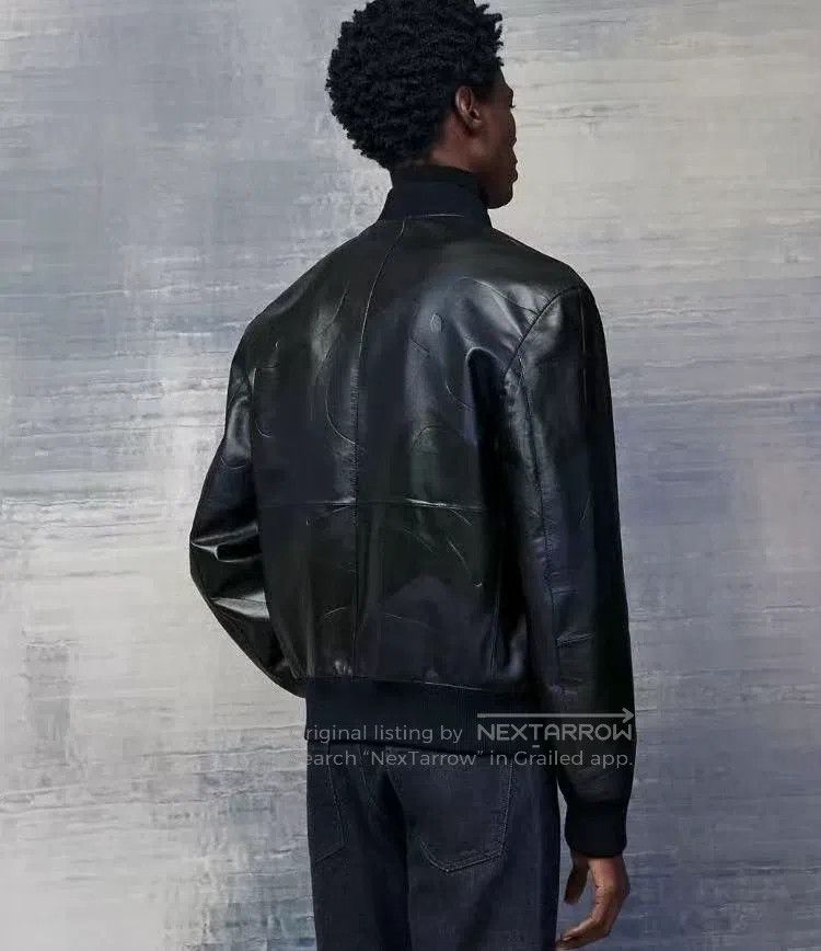 Hermes Hermes Men's Runway Grey-Green Baseball Collar Leather Jac Size US M / EU 48-50 / 2 - 5 Thumbnail