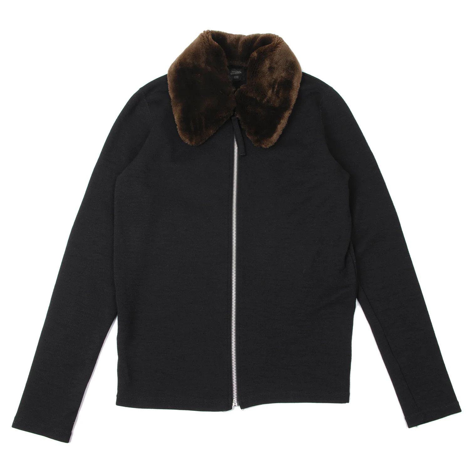 Faux Fur Collar Knit Blouson in Black Size 48