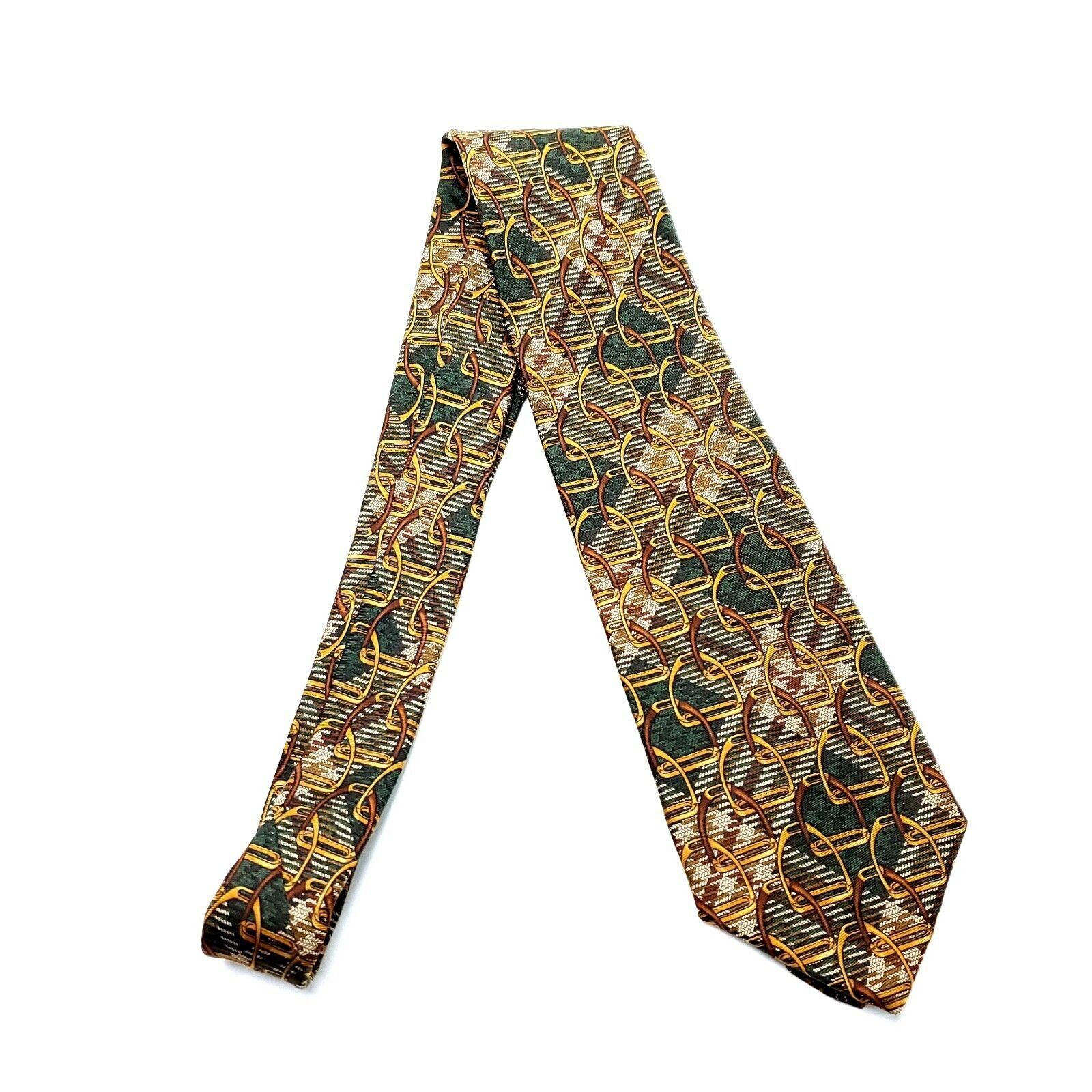Brooks Brothers Brooks Brothers Makers Silk Tie Print Green Brown Chains Sho Size ONE SIZE - 5 Thumbnail
