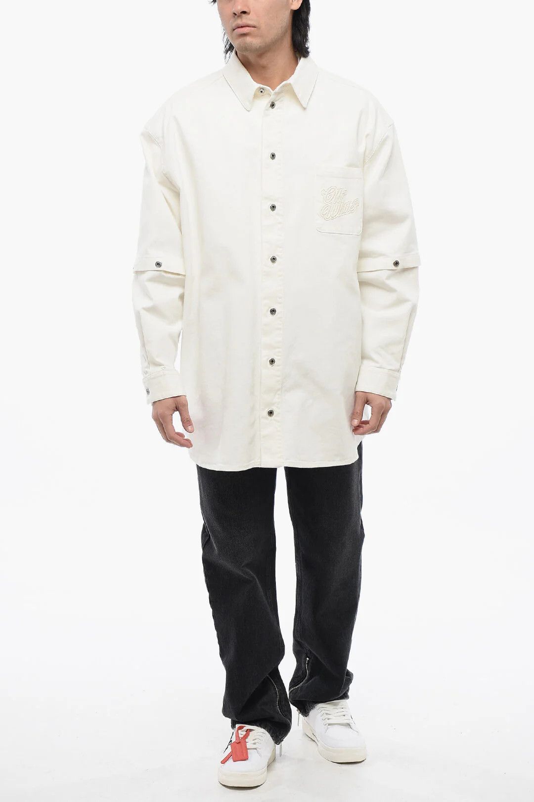 Off-White og1mm0526 Removable Sleeves Denim Shirt in White Size US M / EU 48-50 / 2 - 4 Thumbnail