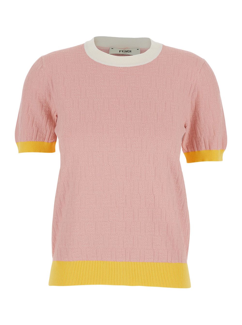Fendi Pink Crew Neck T-shirt with All-Over FF Motif in Cotton Woman Size M / US 6-8 / IT 42-44 - 1 Thumbnail